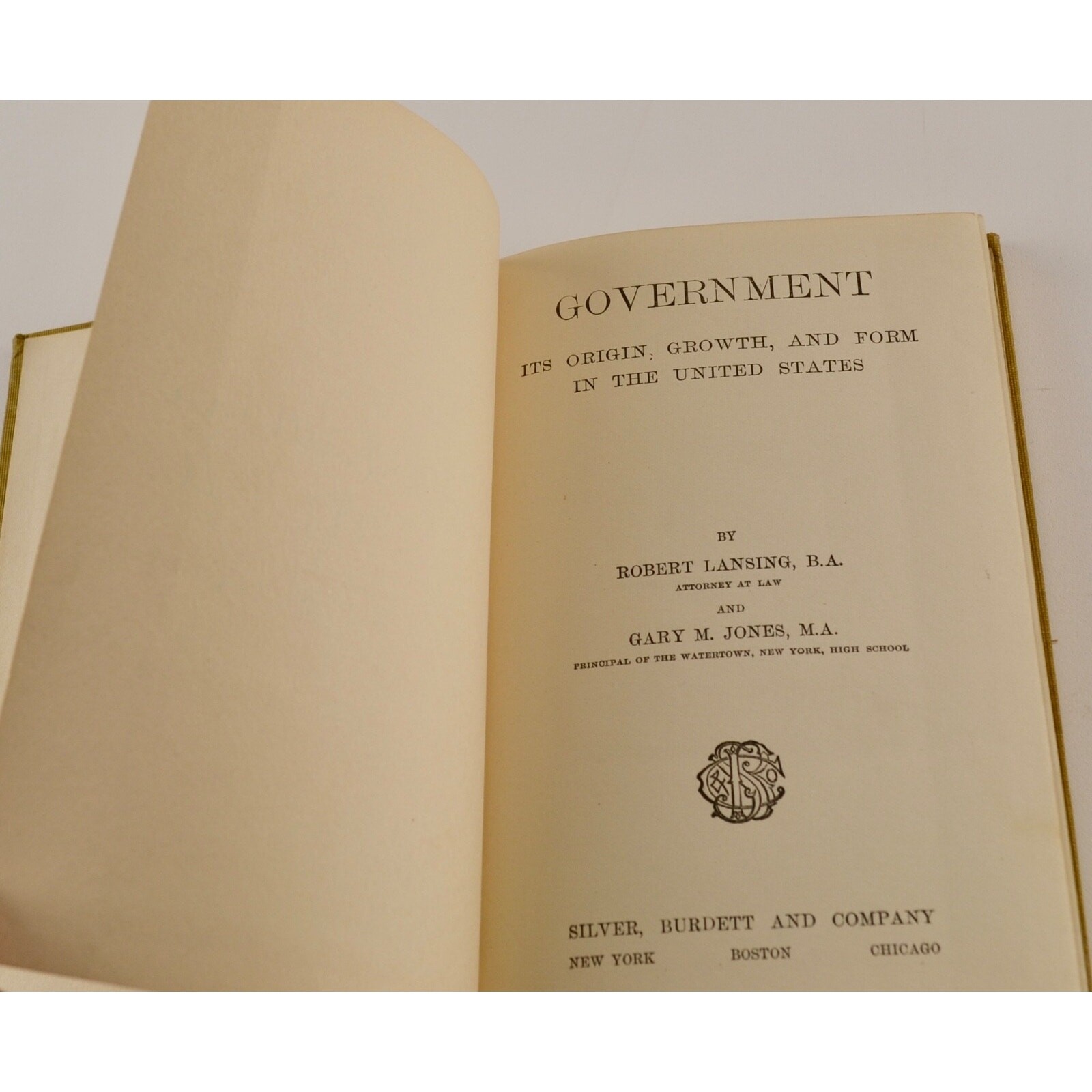 Government in the United States 1902 Lansing & Jones | Civics History Book | Ant