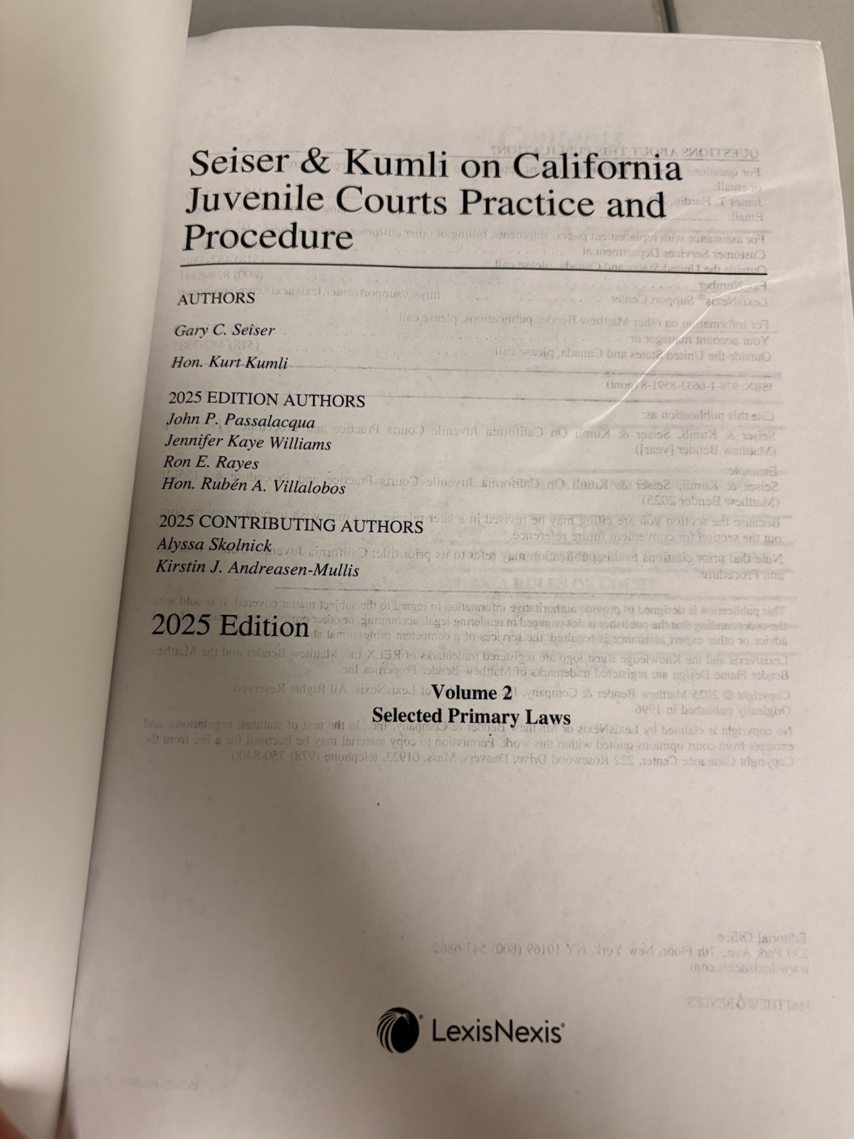 LexisNexis Seiser & Kumli California Juvenile Practice & Procedure 2025 V1-2