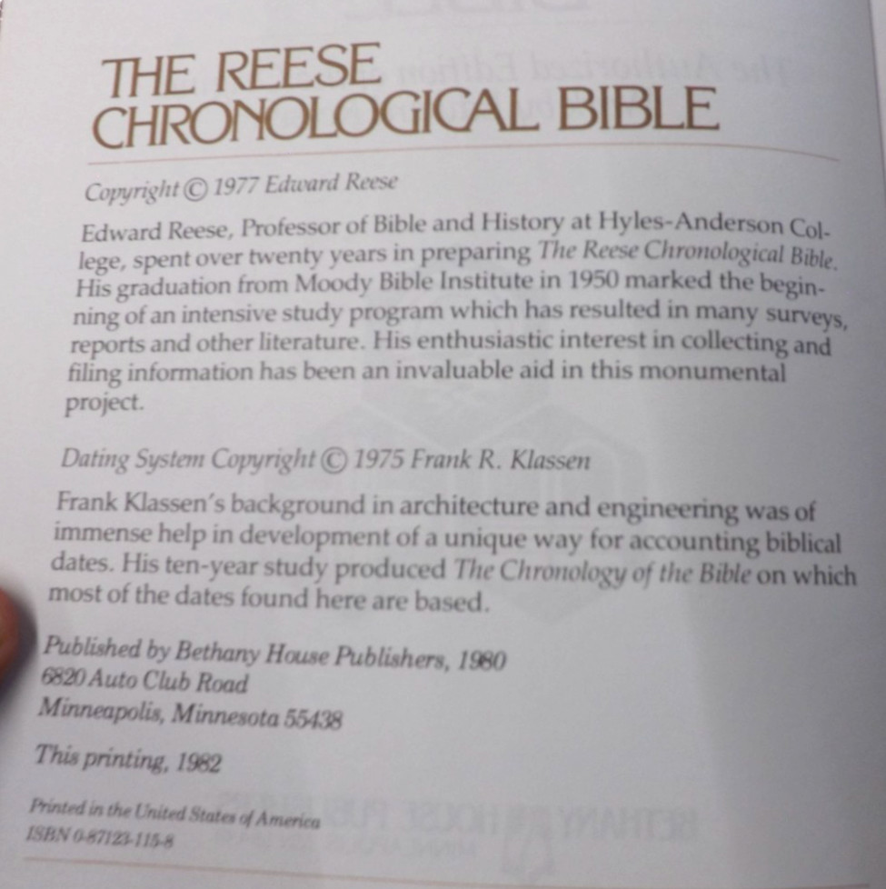 THE REESE CHRONOLOGICAL BIBLE 1982 HB DJ 1,613 PAGES KJV FREE SHIPPING