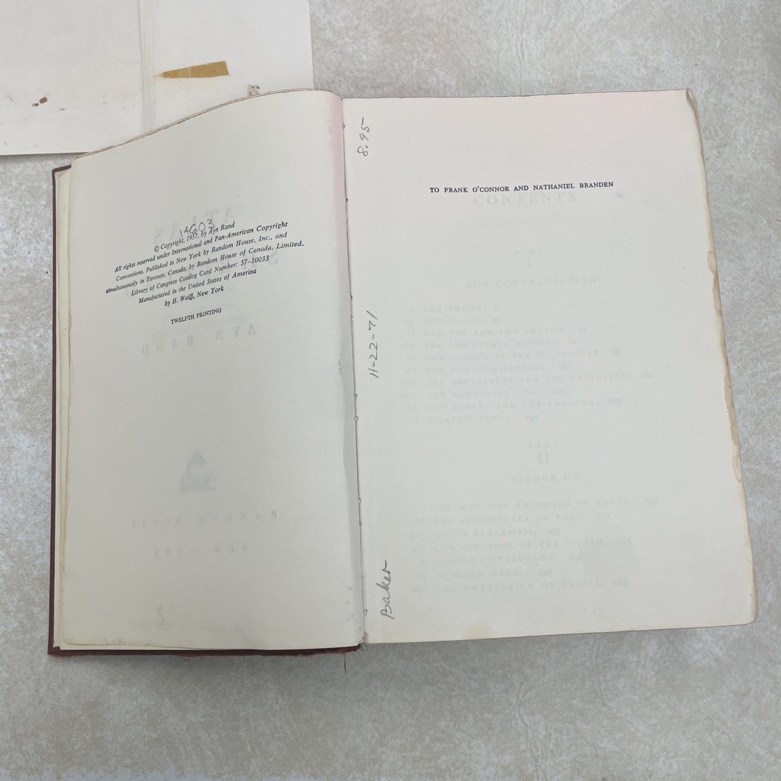 Atlas Shrugged by Ayn Rand First Edition 12th Printing w/ Original Dust Jacket