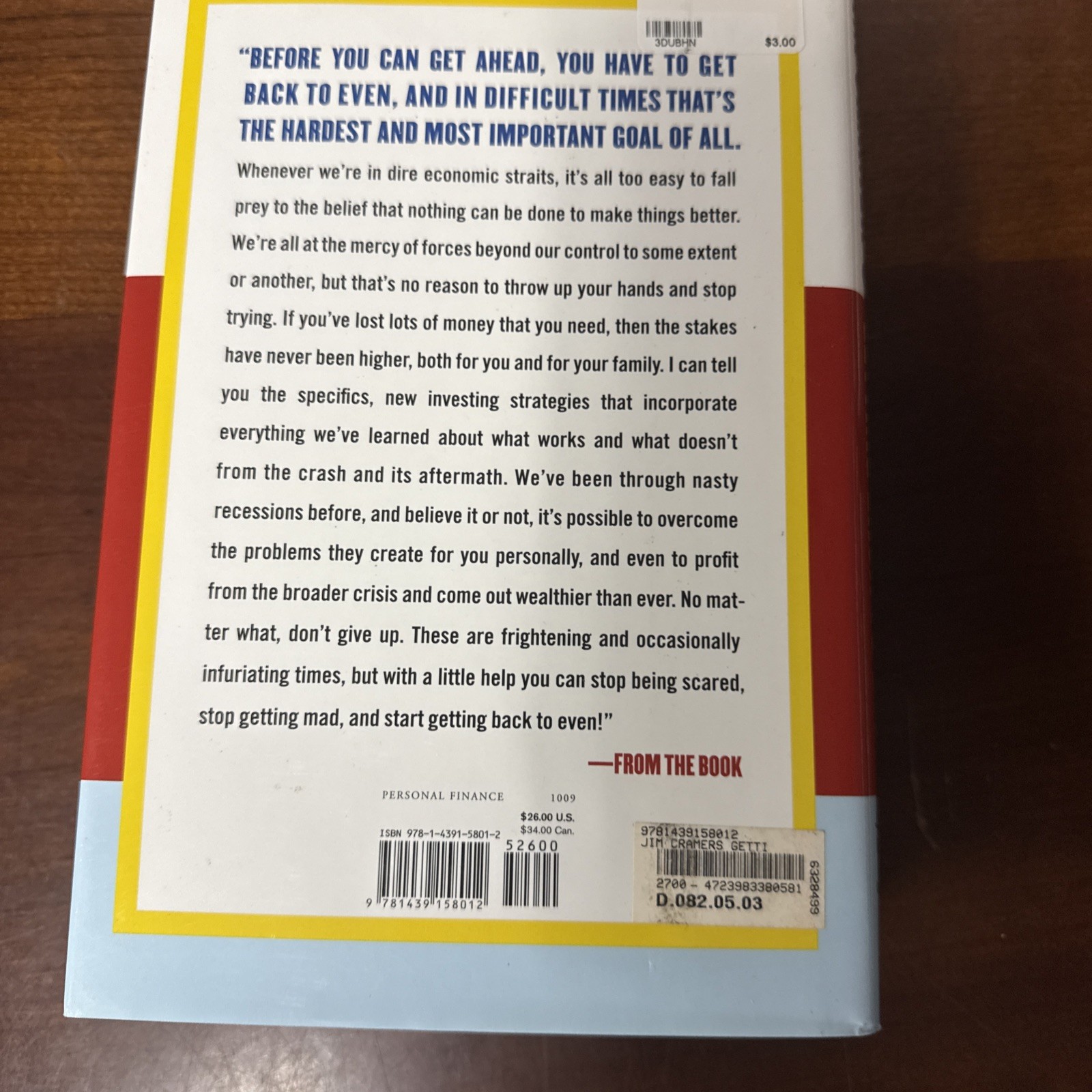 Lot of 3 Jim Cramer Books: Getting Back To Even, Mad Money, Stay Mad
