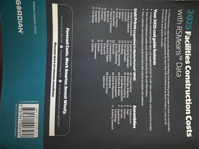GORDIAN Facilities Construction Costs w/ RSMeans Data 2025 40th Edition NEW