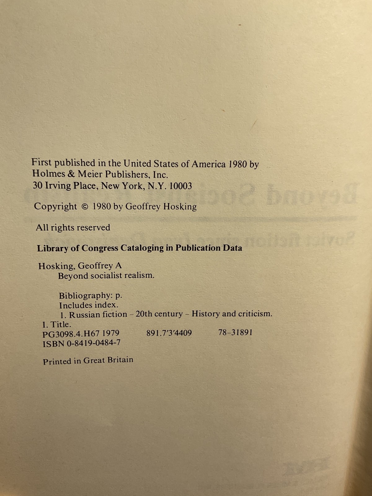 Beyond Socialist Realism Soviet Fiction since Ivan Denisovich Geoffrey Hosking