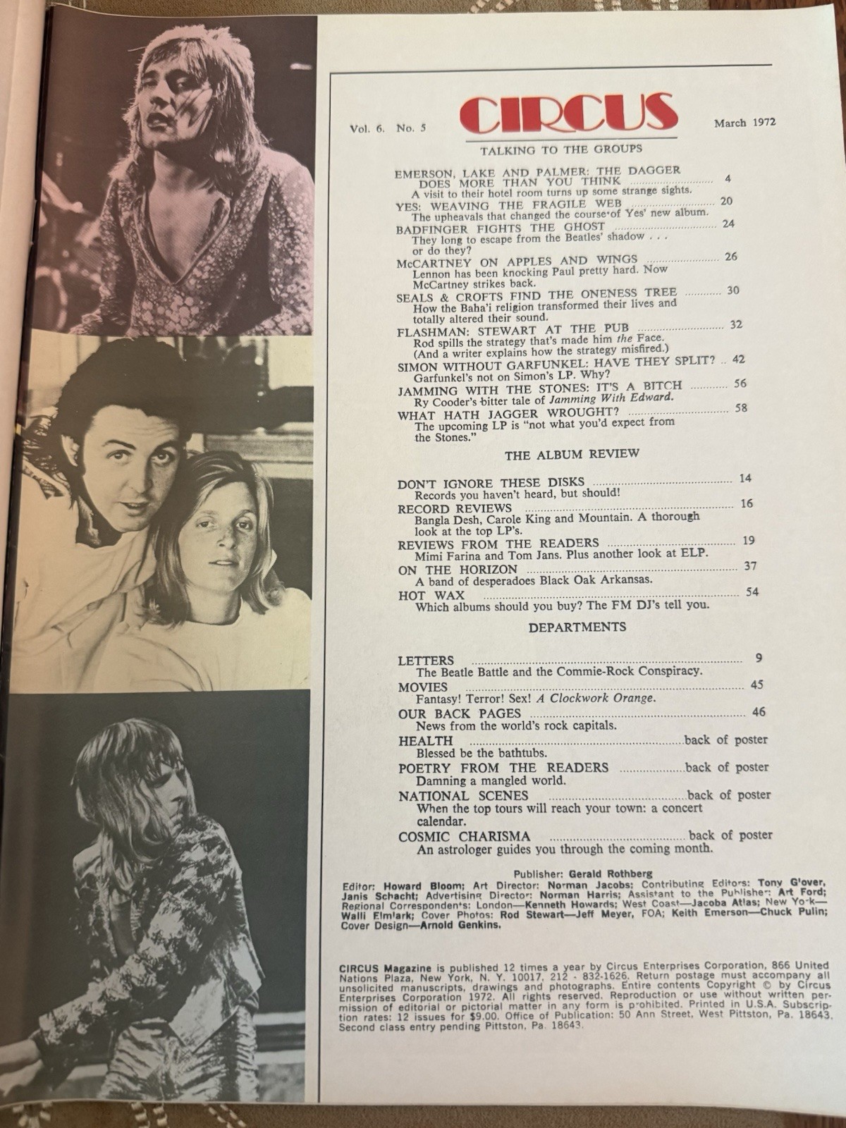 Circus Magazine March 1972 ELP Yes Rolling Stones Ship Free In USA