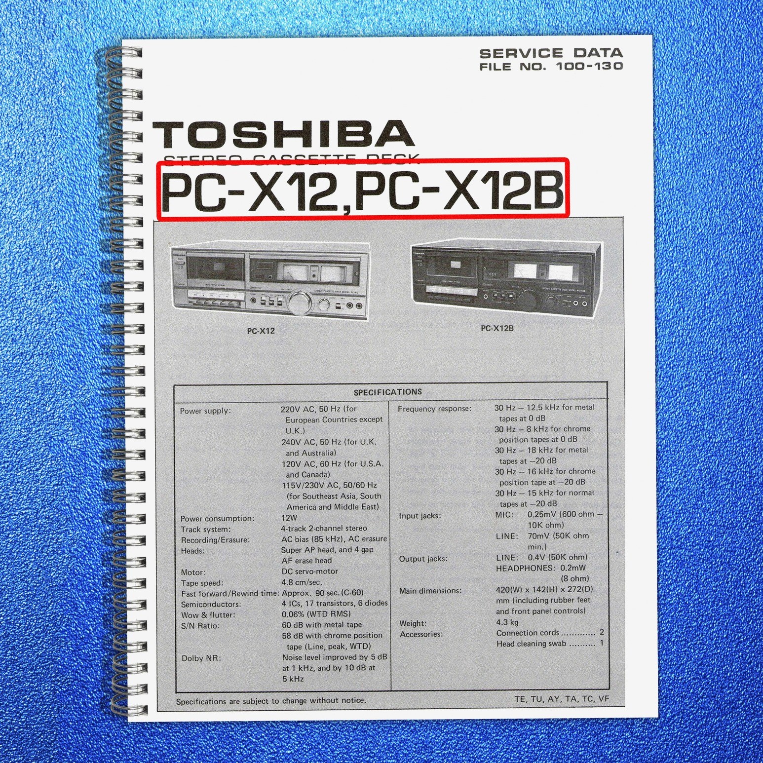 TOSHIBA PC-X12 PC-X12B Stereo Cassette Deck Service Manual , FOLDOUTS