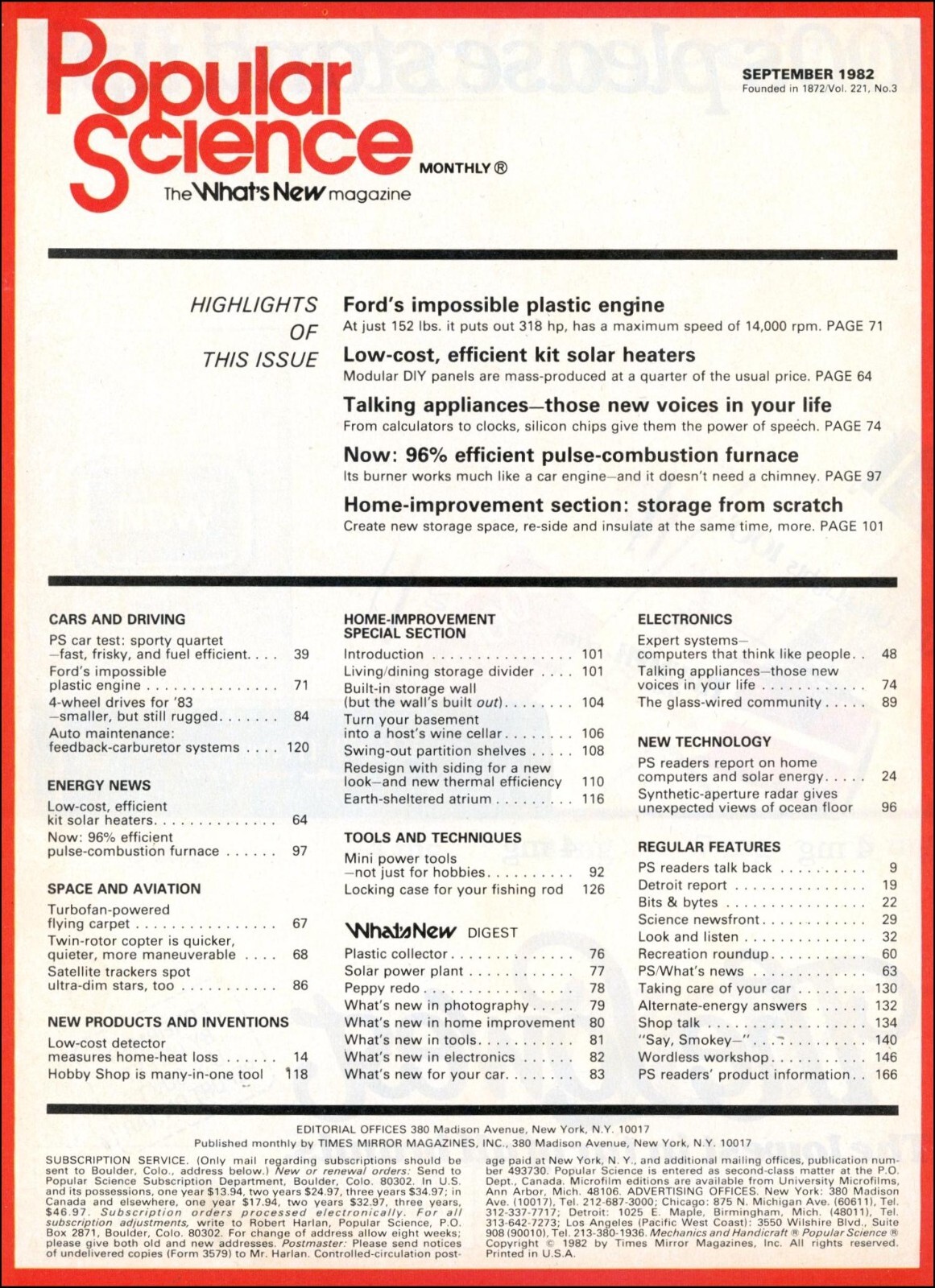 Popular Science – 1982, September – Ford&rsquo;s Plastic Engine, DIY Solar Heaters