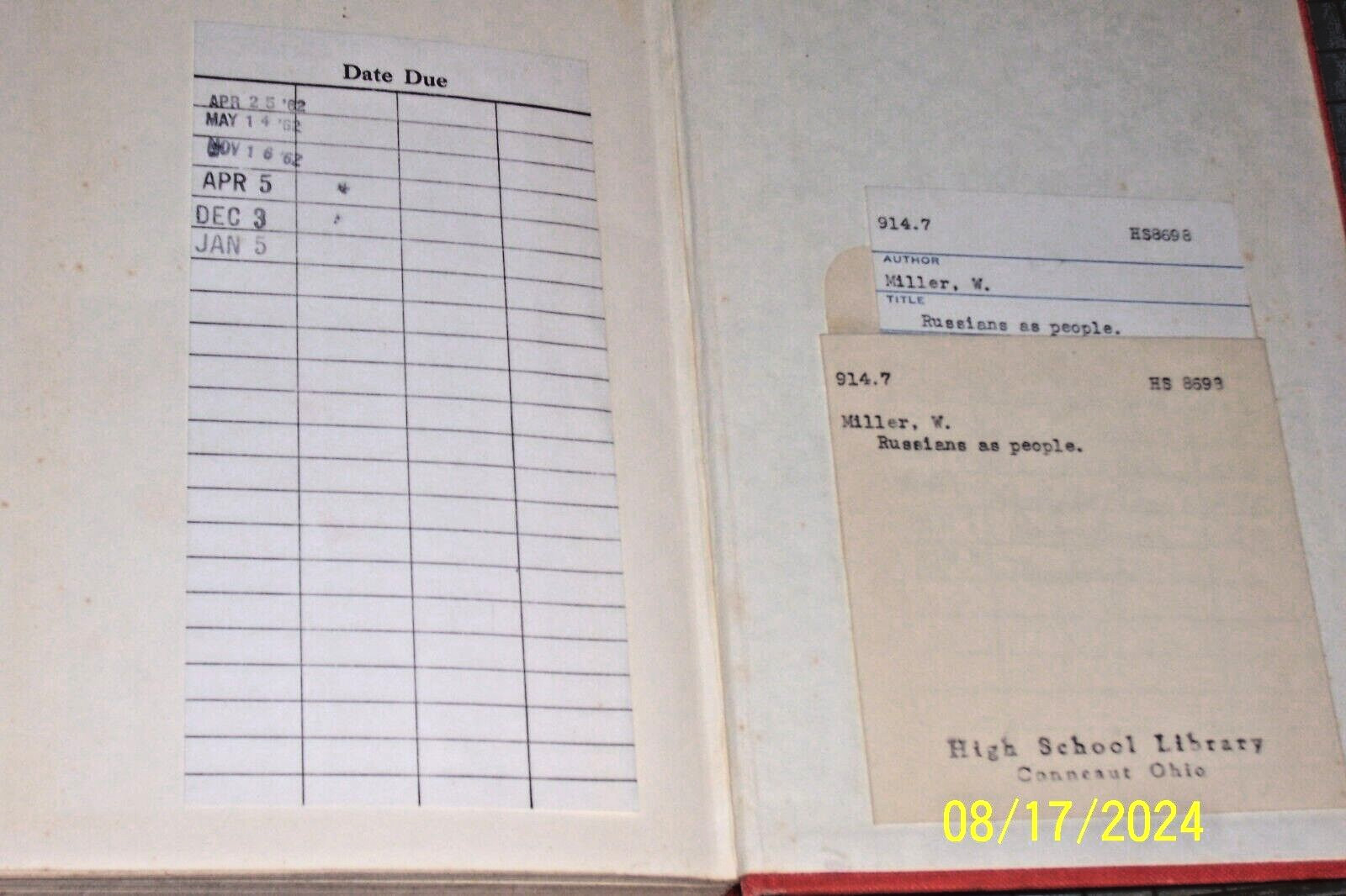 Vintage 1961 Russians As People Wright W. Miller Hardcover Exlibrary 205 pages