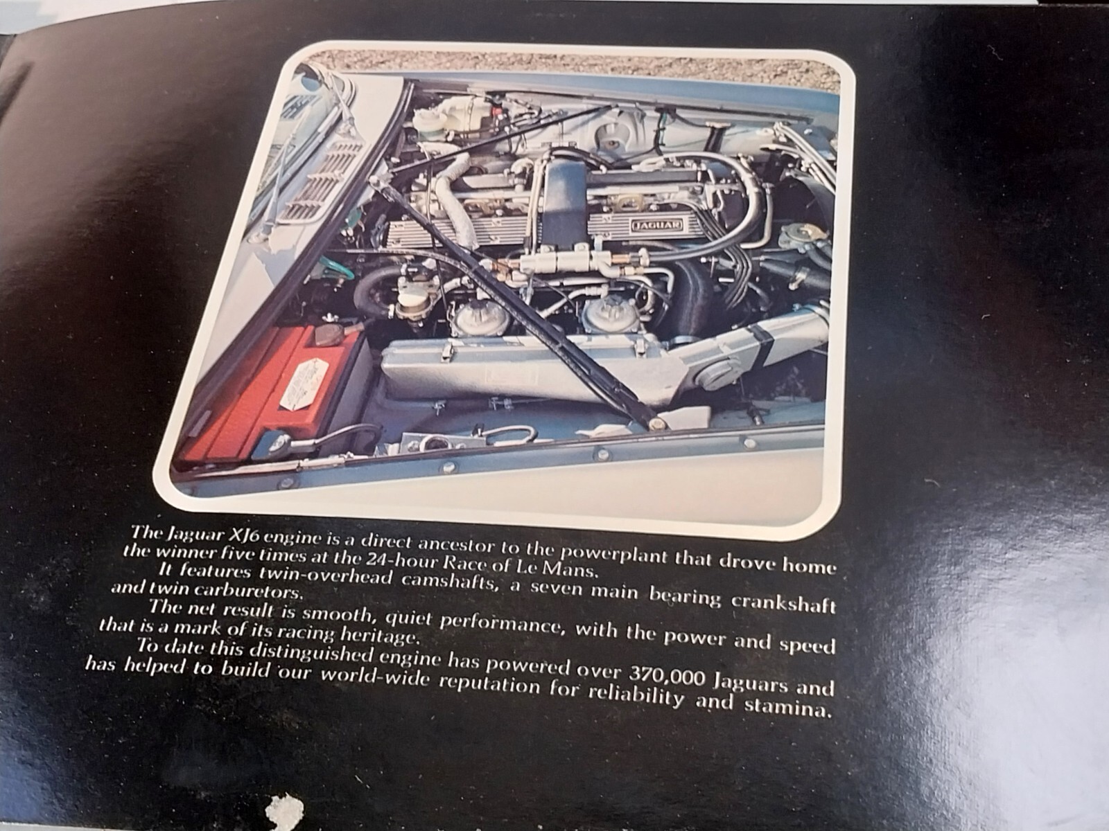 1973 Jaguar XJ 6 brochure. 9&Prime; x 12.25&Prime;. Good shape. Great pics. Some tape damage