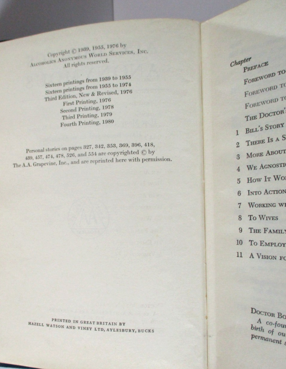 Alcoholics Anonymous 3rd edition, United Kingdom, 1980, 4th printing, circus dj?