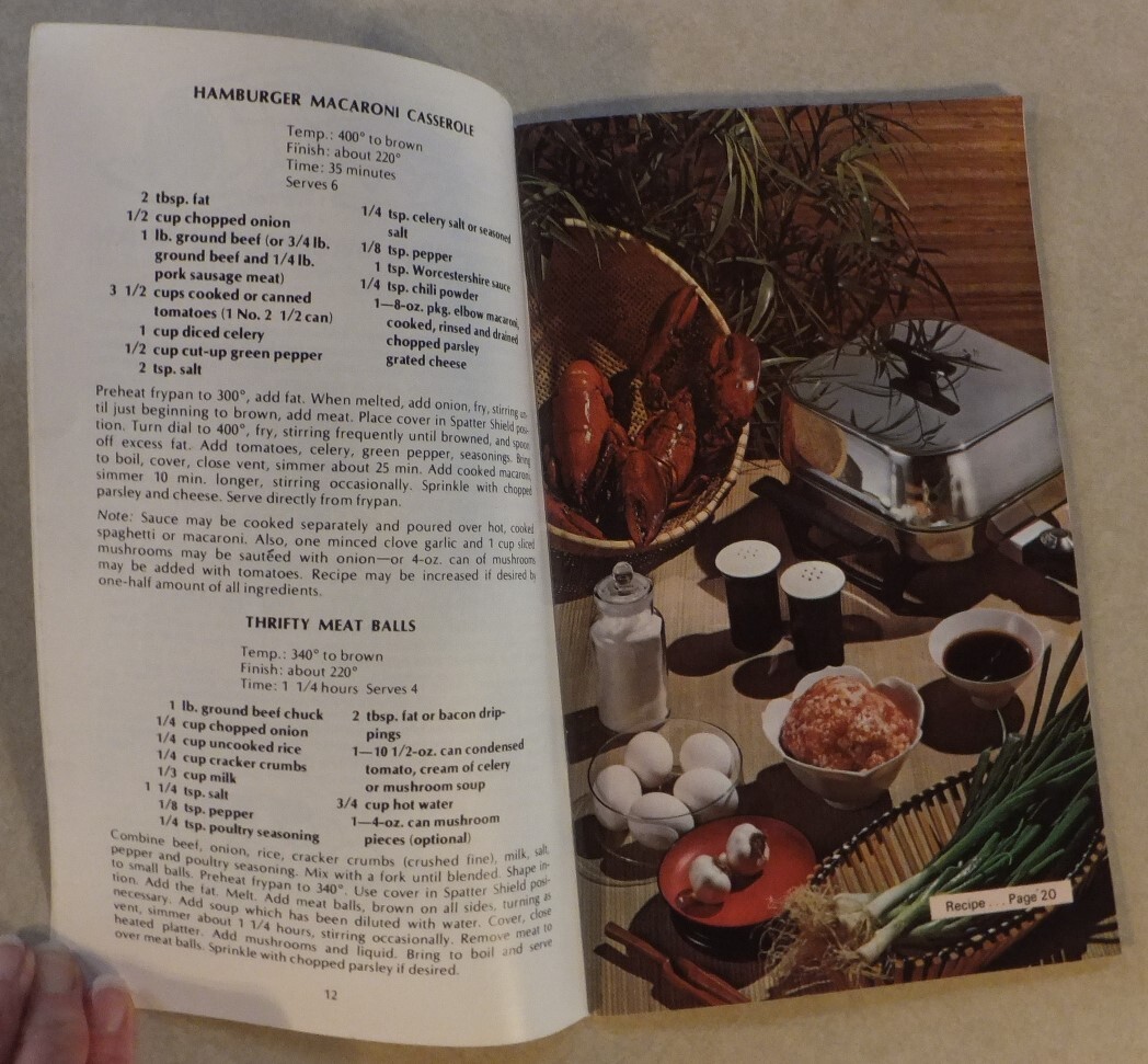 SUNBEAM FRYPAN RECIPES AND INSTRUCTIONS 1972 PB W/ COLOR PHOTOS 47 PAGES