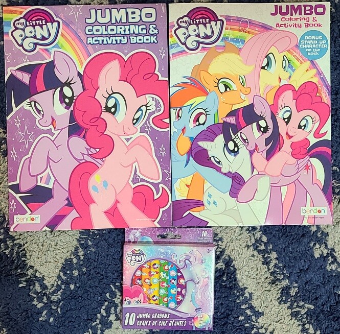 MY LITTLE PONY Jumbo Coloring & Activity Book Set of 2 with 8 Jumbo crayons NEW