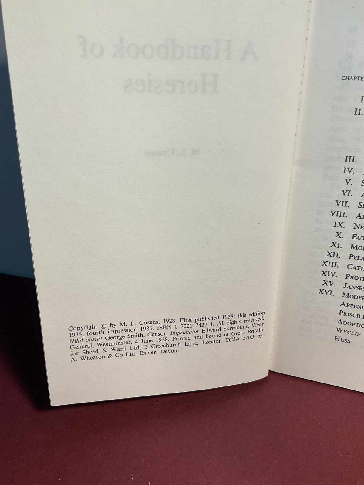 A Handbook of Heresies M. L. Cozens 1986 Sheed & Ward PB Religious Studies
