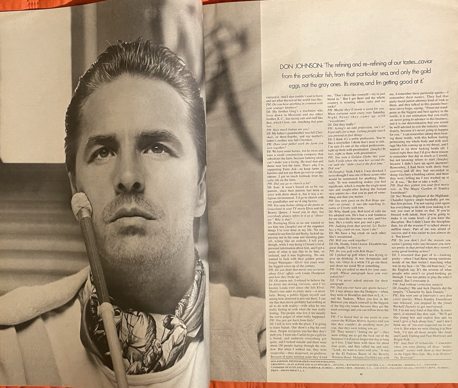 INTERVIEW MAGAZINE SEPTEMBER 1986 DON JOHNSON