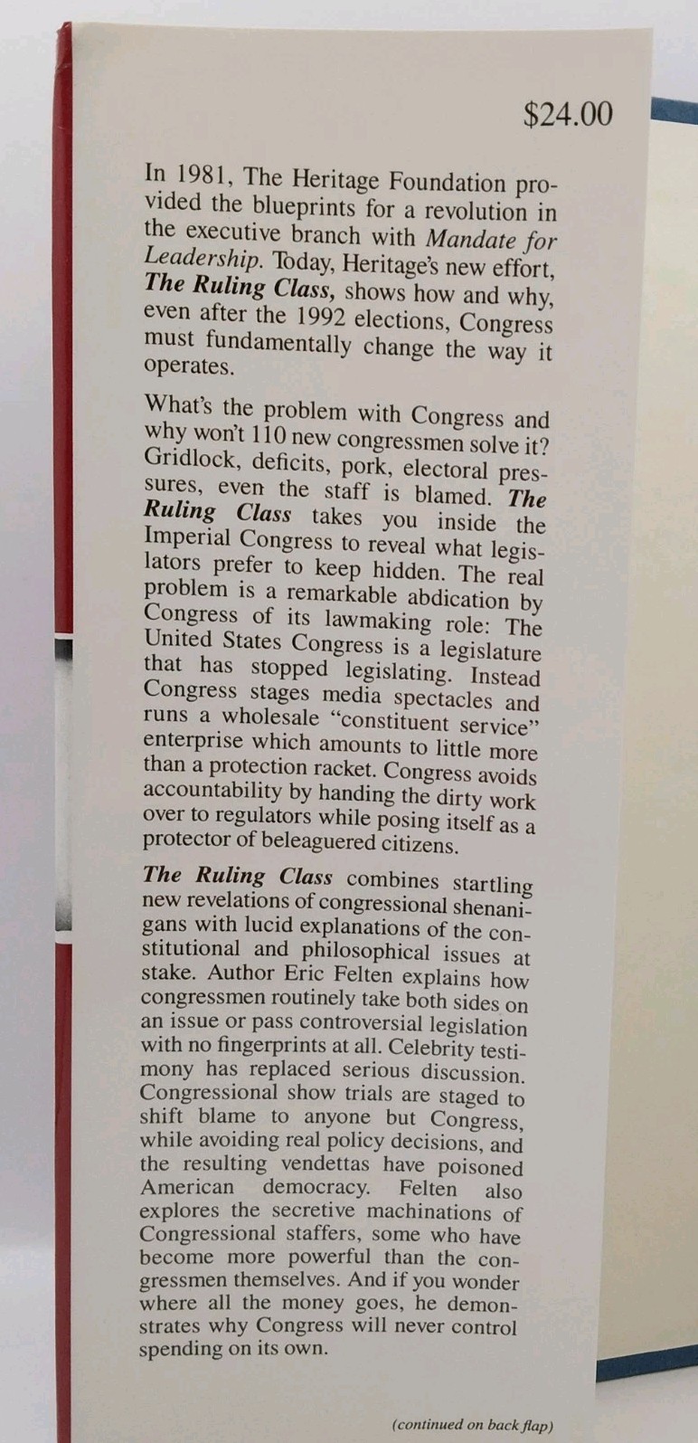 Signed The Ruling Class Eric Felten Heritage Foundation Congress Autographed