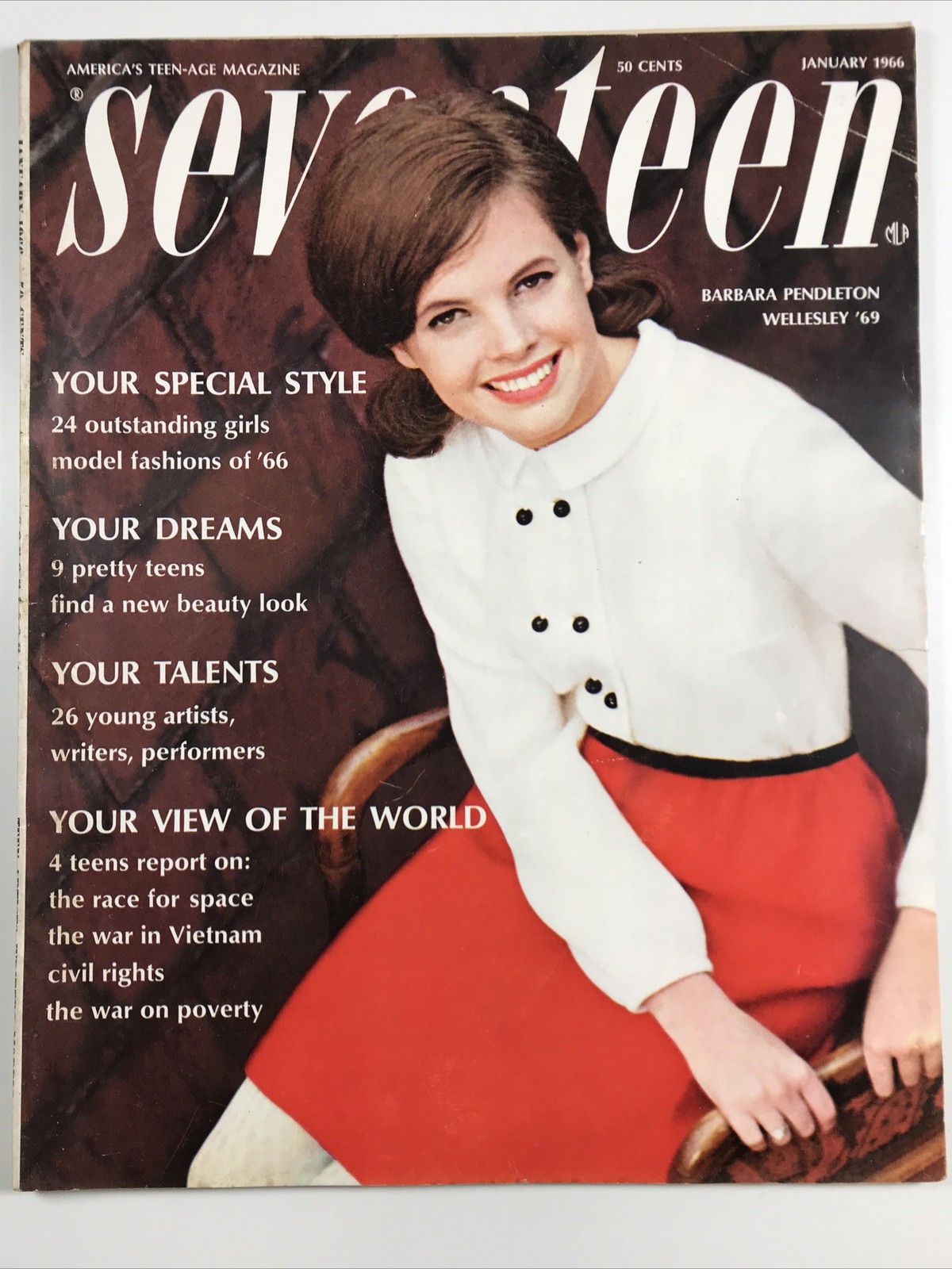SEVENTEEN magazine January 1966-Fashion makeup hair Cover: Barbara Wellesley