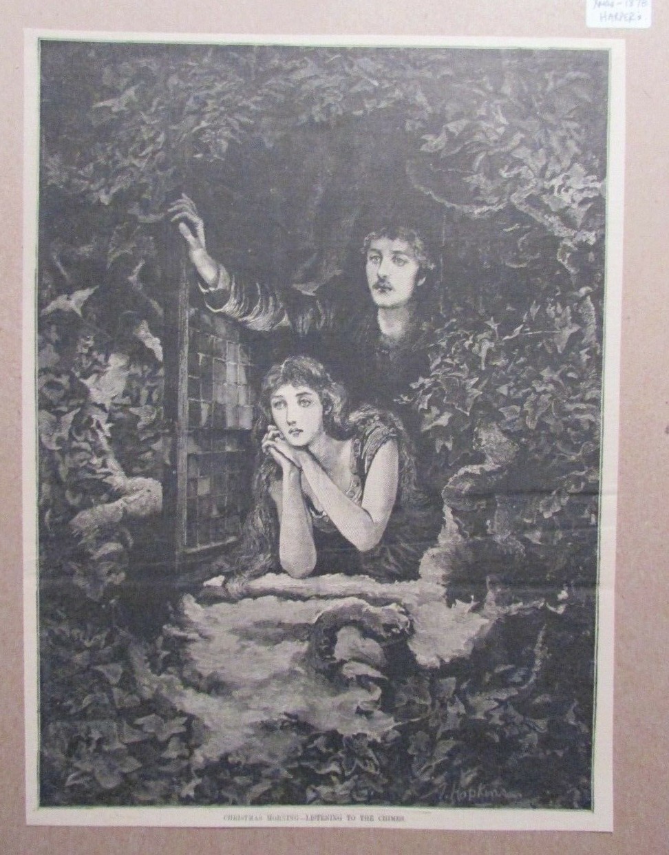 1875 CHRISTMAS MORING 9.25×12.25&Prime; Magazine Illustration FN+ 6.5 Listening Chimes