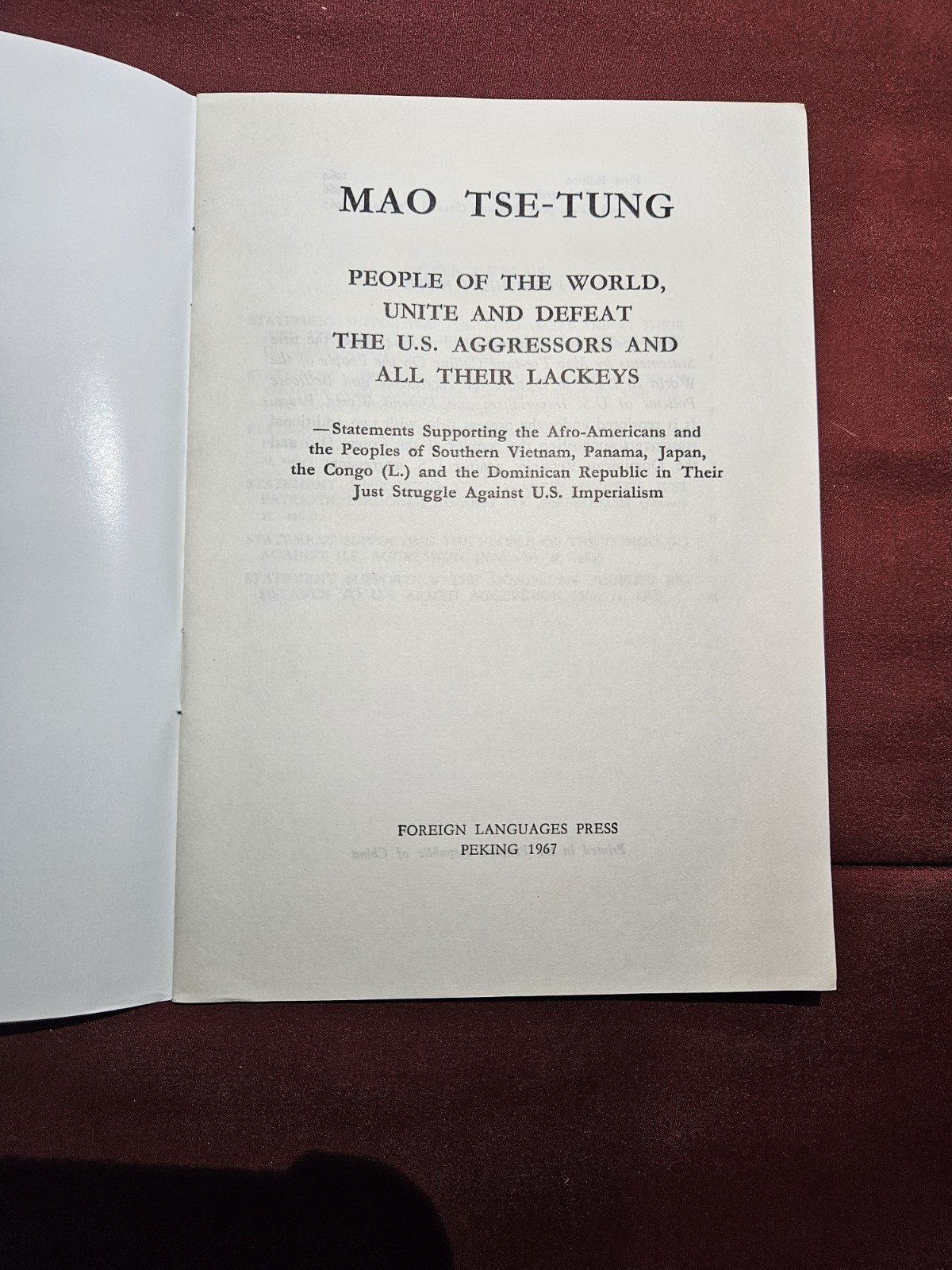 Three (3) Books By MAO TSE-TUNG Printed In 1960s Supporting Civil Rights In USA