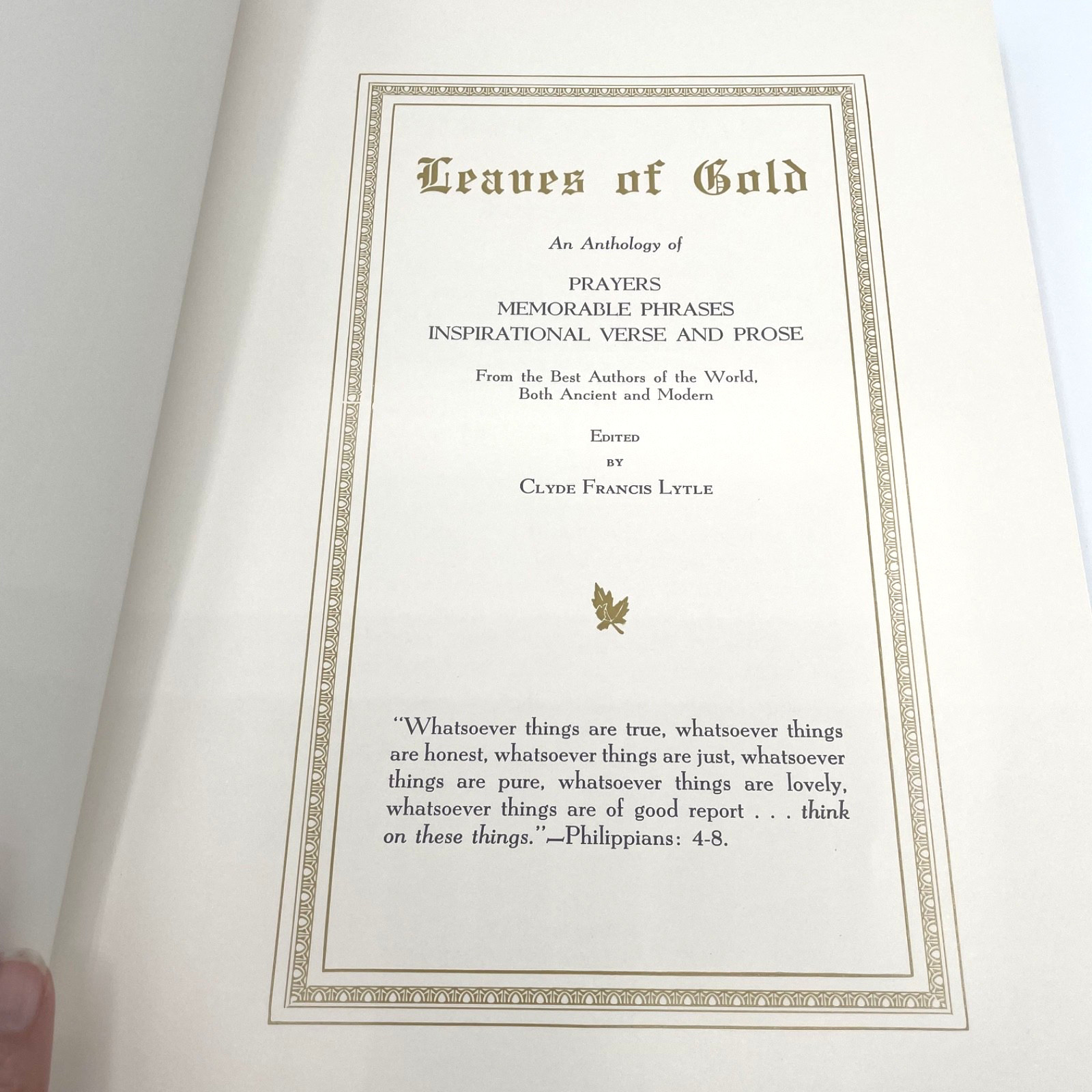 Vintage Leaves of Gold, An Anthology of Prayers Memorable Phrases 1948 HC