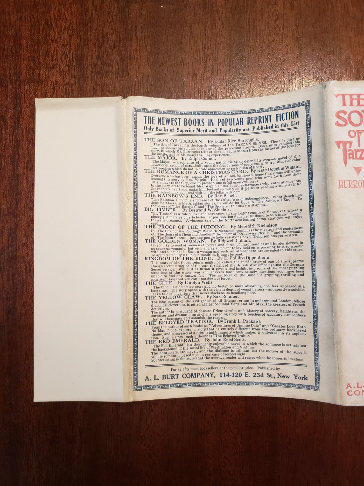 The Son of Tarzan by Edgar Rice Burroughs first A.L. Burt edition printing 1918