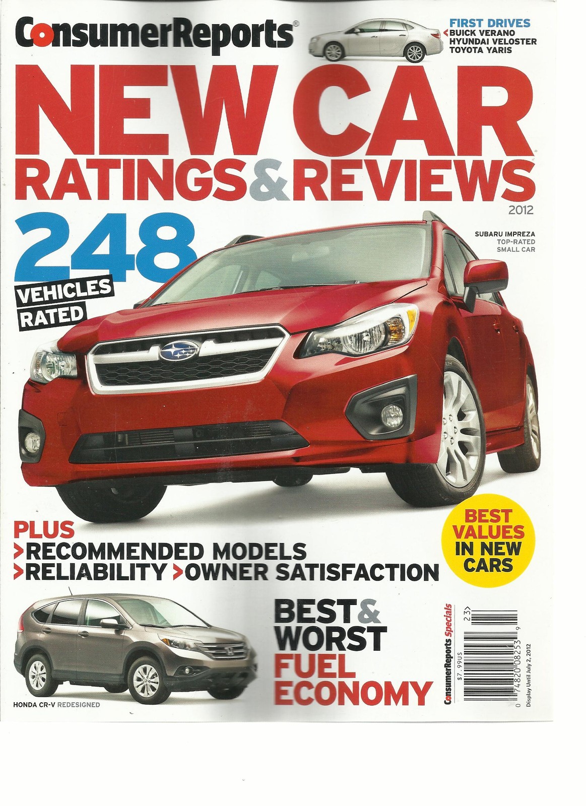 CONSUMER REPORTS, NEW CAR RATINGS & REVIEWS 2012 ( 248 VEHICLES RATED )