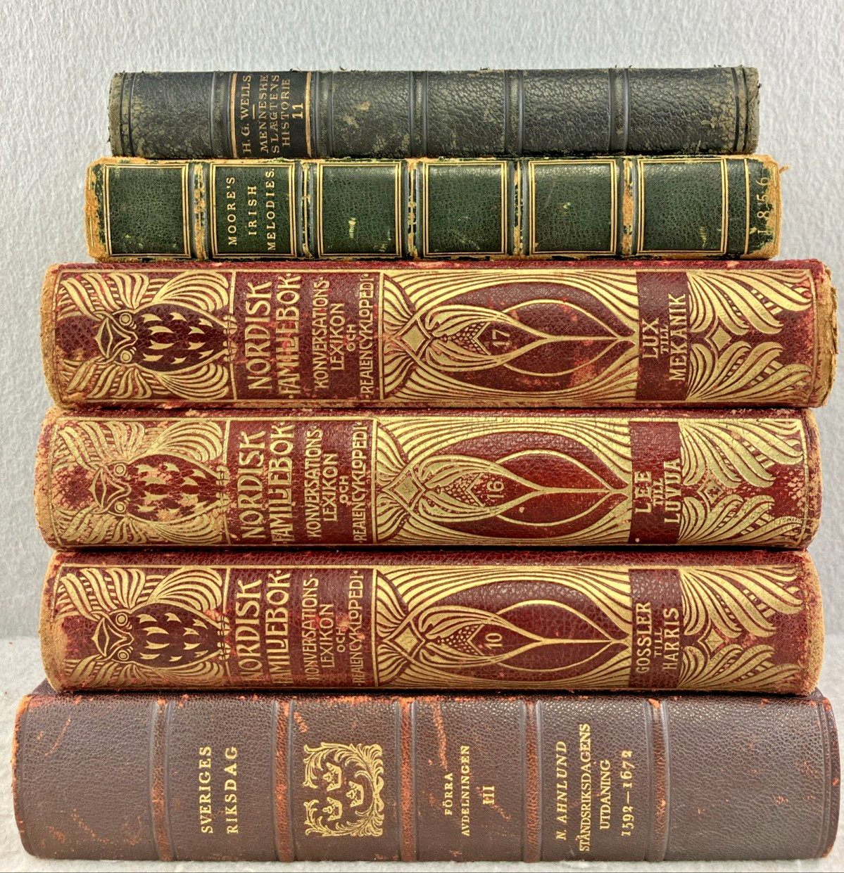 Leather Books Decor Mixed Languages Lot Of 6 Decorative Interior Design Vintage