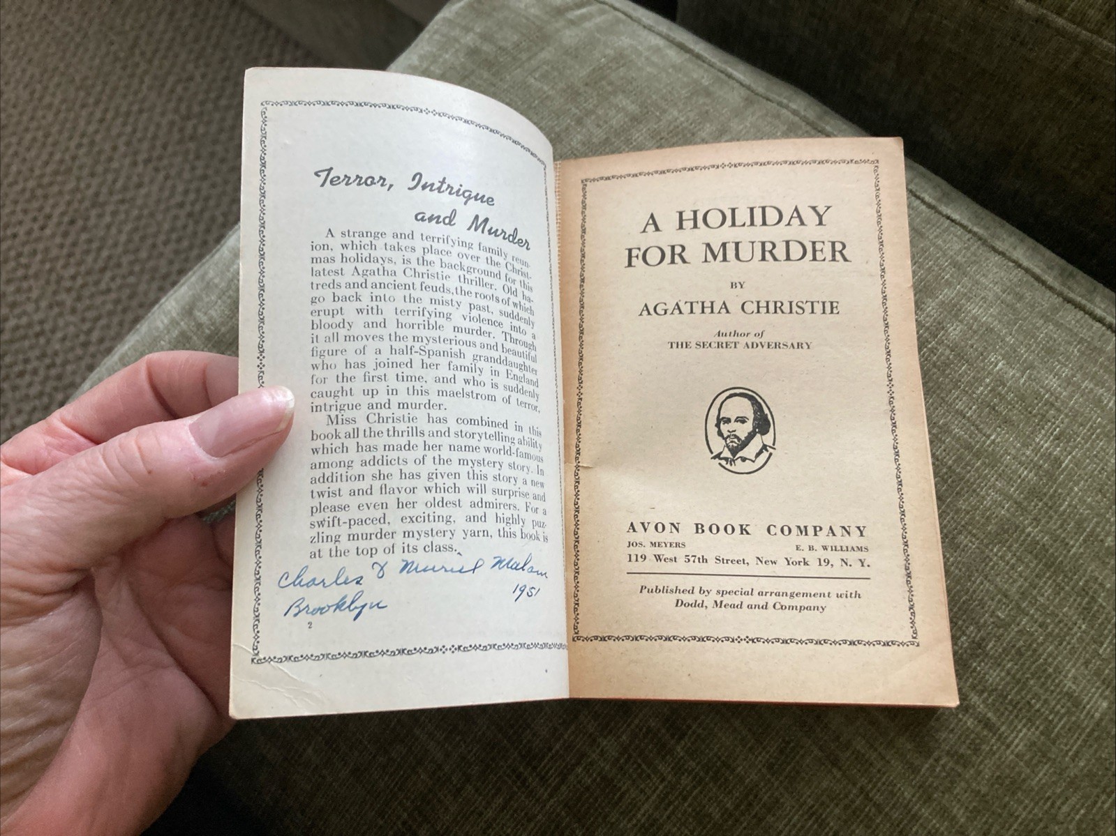 Crime Vintage Pb, A Holiday For Murder by Agatha Christie, Avon 124, 1947, G+