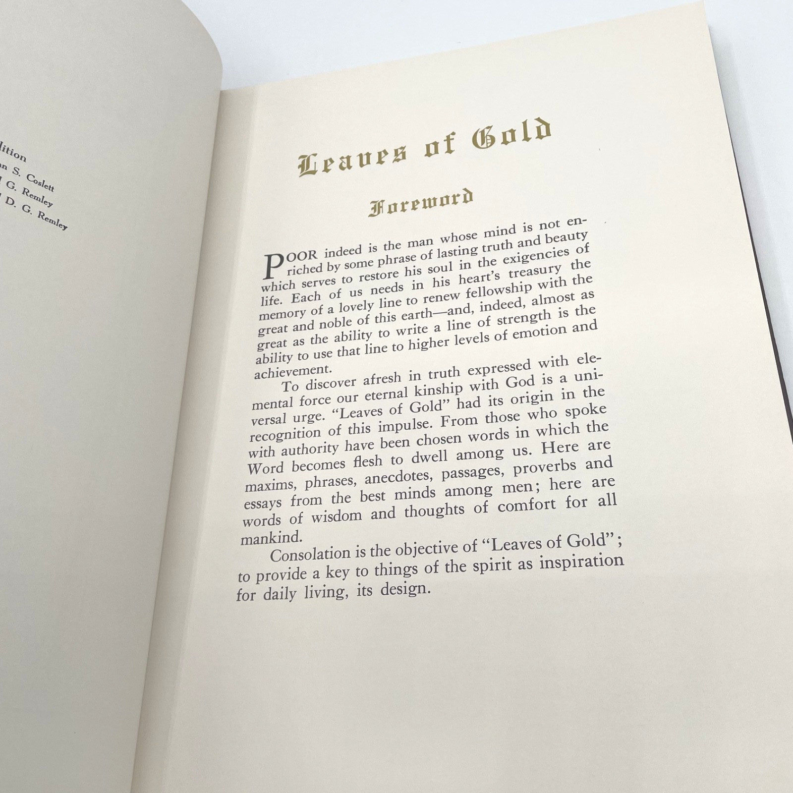 Vintage Leaves of Gold, An Anthology of Prayers Memorable Phrases 1948 HC