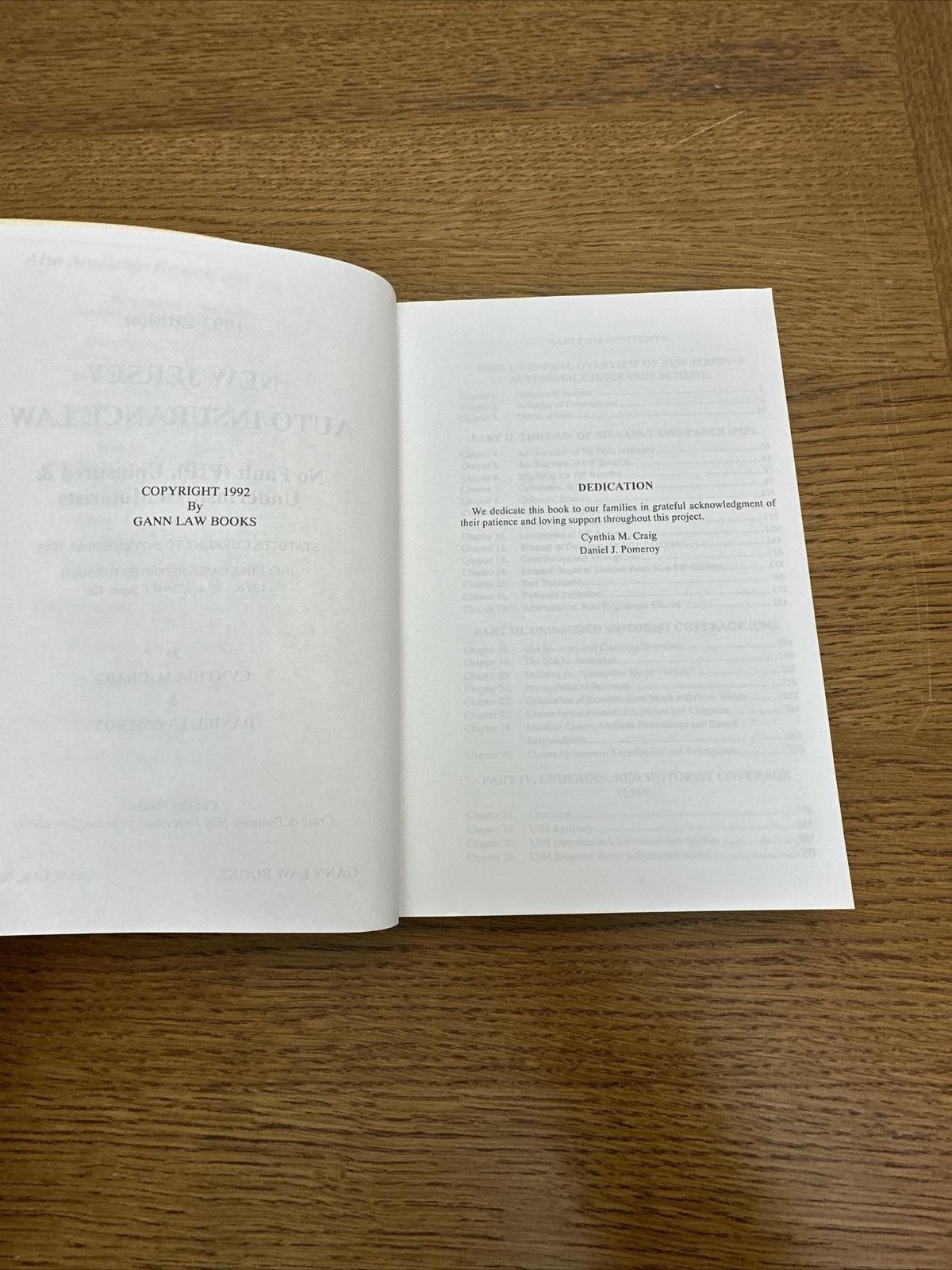 New Jersey Law Auto Insurance, ￼Law Book 1993 Edition, Gann Law Auto Insurance,