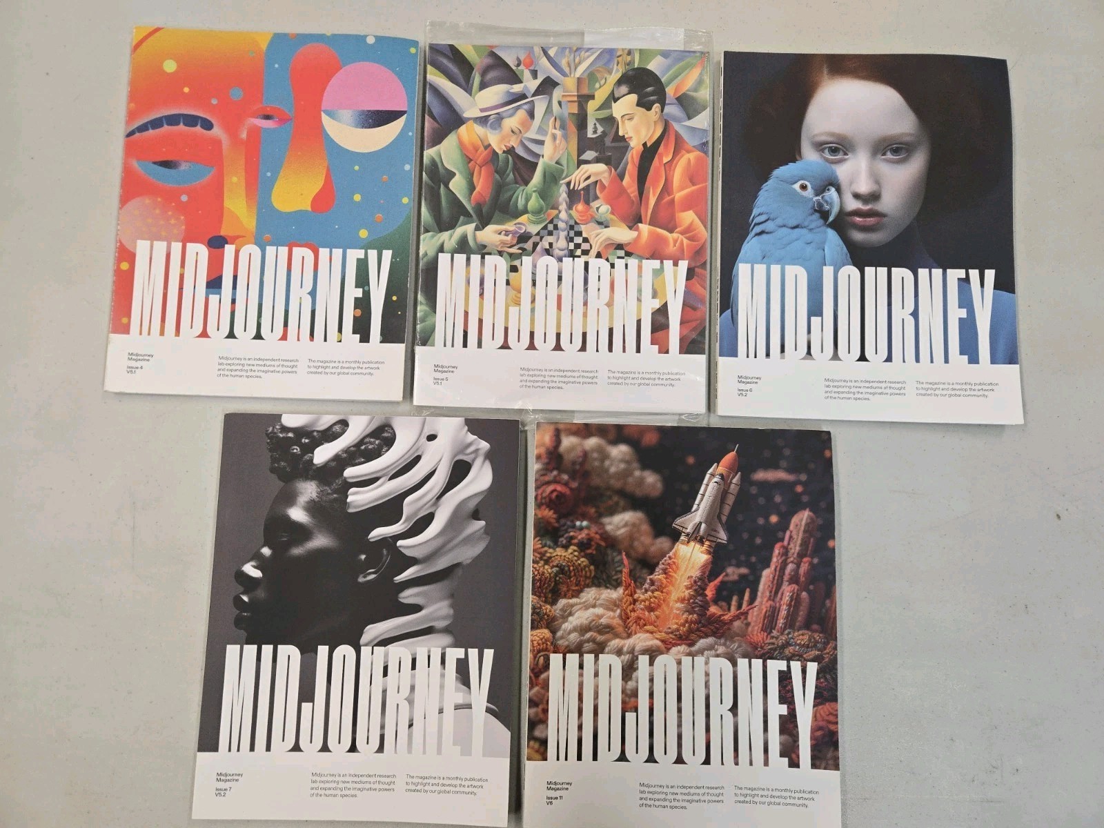 Lot of 5 Midjourney Magazine, V5.1 (Iss. 4&5), V5.2 (Iss. 6&7), V6 (Iss. 11)