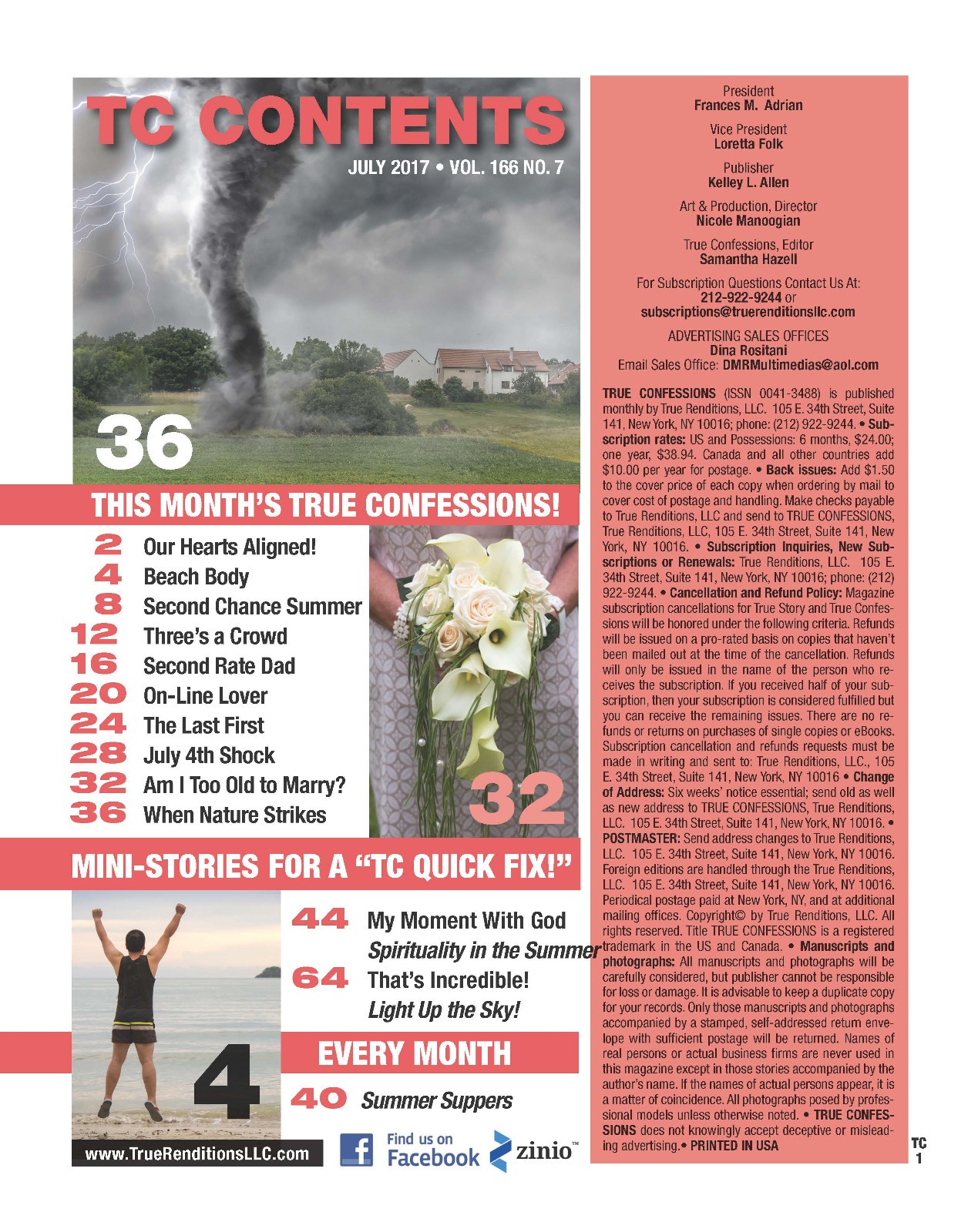 2017 True Confessions Magazines, 7 months, Jan, Feb, Mar, Apr, May, Jun & Jul.