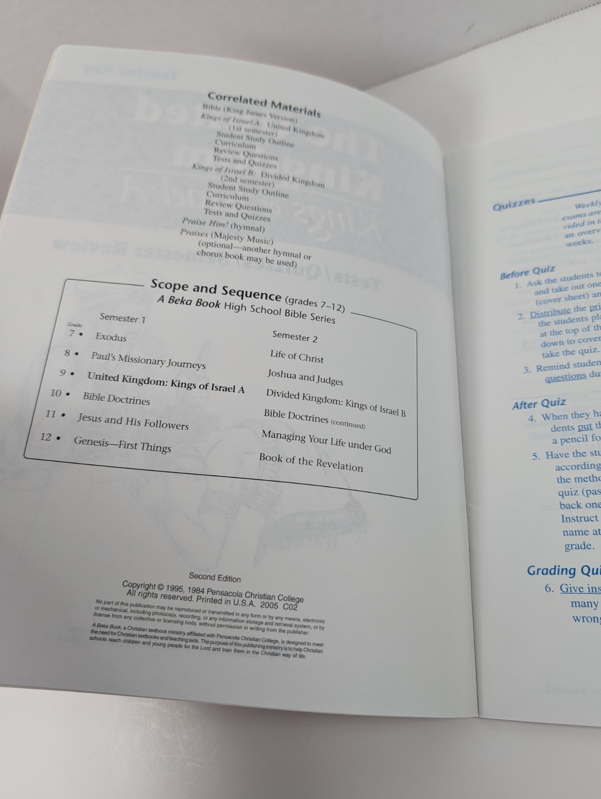 A beka Teacher Key 9 The United Kingdom Kings of Israel A Tests Quizzes Semester