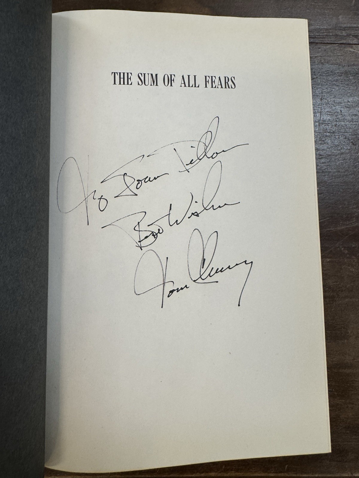 The Sum Of All Fears By Tom Clancy SIGNED 1st Edition w/ DJ