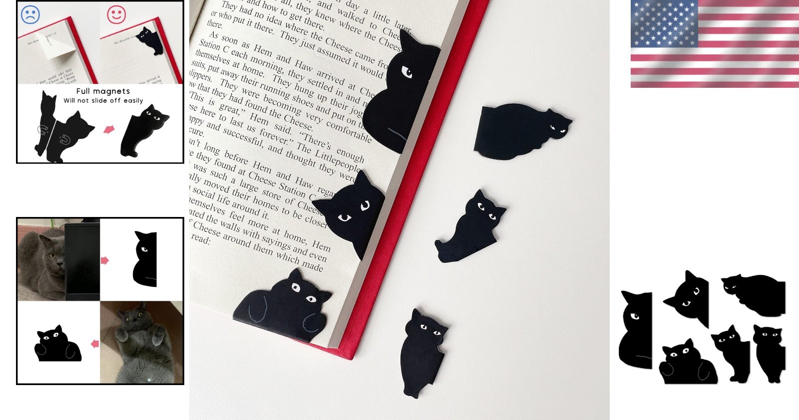 Kawaii Cat Magnetic Page Markers – 6 Hypoallergenic Bookmarks for Easy Use