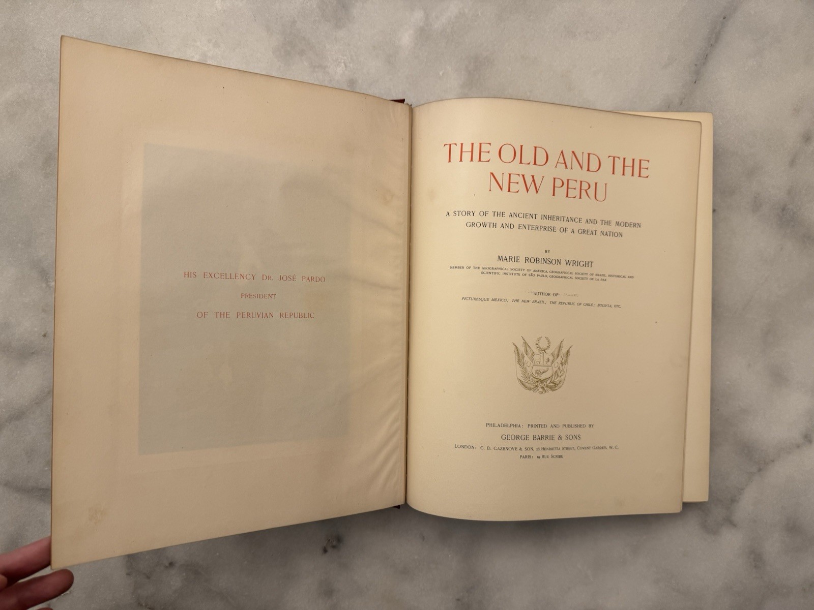 1908 The Old and New Peru Marie Robinson Wright Barrie & Sons Red Gilt HC