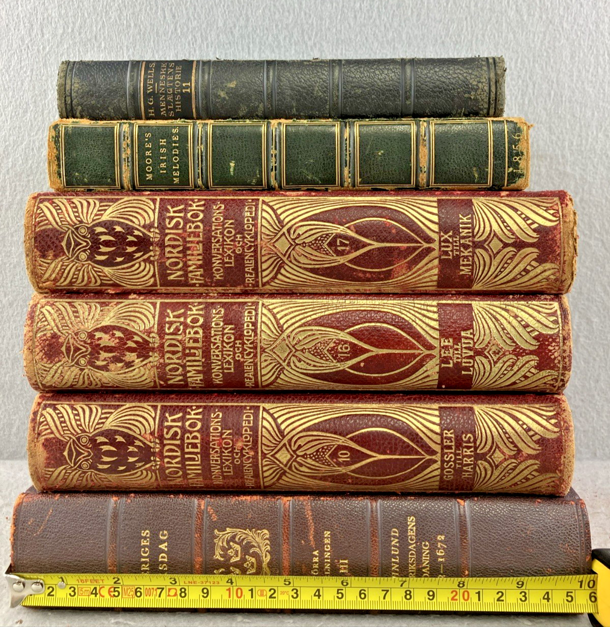 Leather Books Decor Mixed Languages Lot Of 6 Decorative Interior Design Vintage