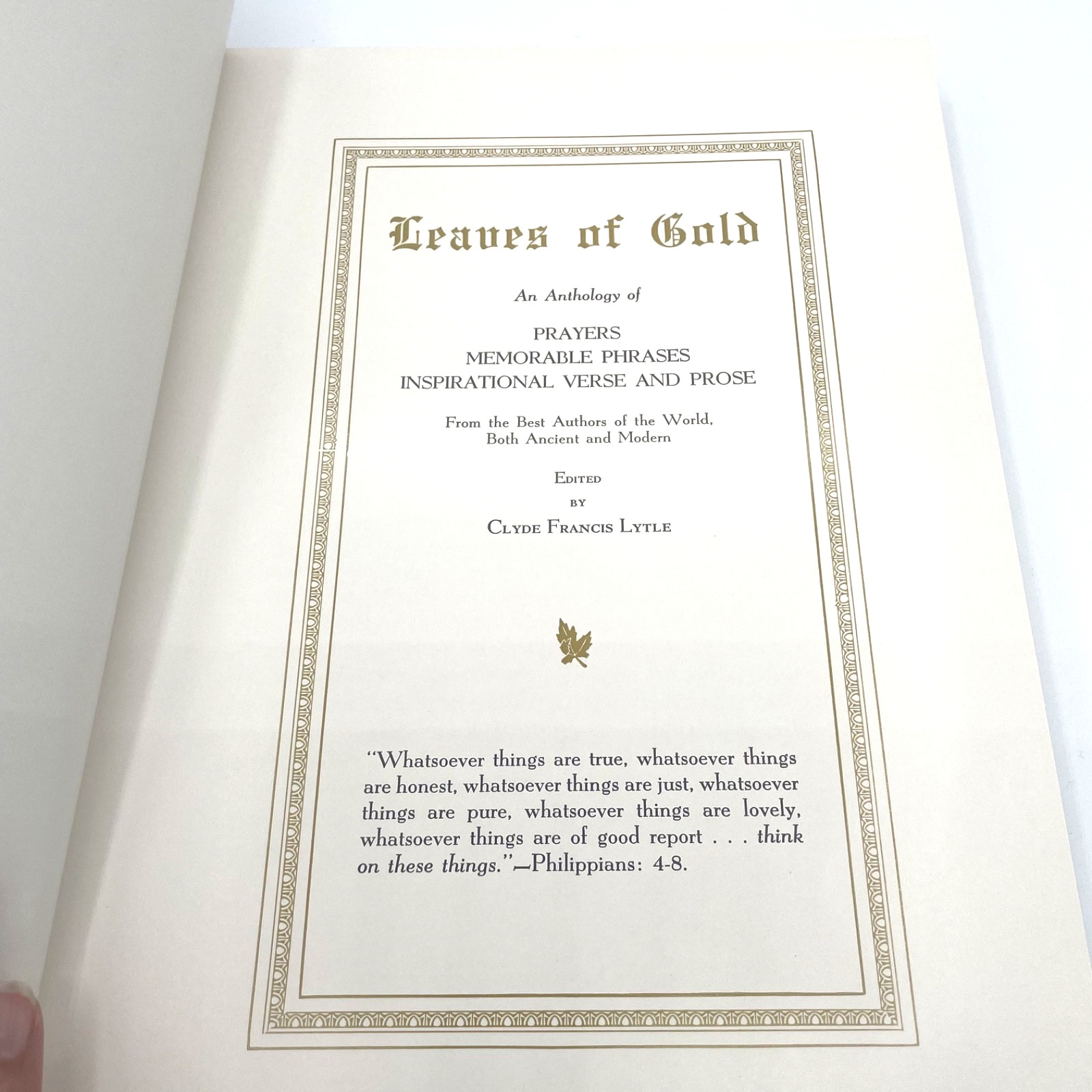 Vintage Leaves of Gold, An Anthology of Prayers Memorable Phrases 1948 HC