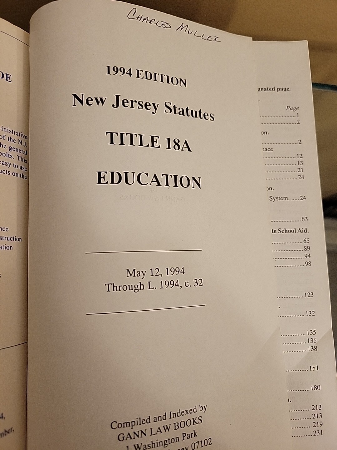 New Jersey Statutes, Title 18A EDUCATION (1994) – Gann LAW Books Newark NJ RARE