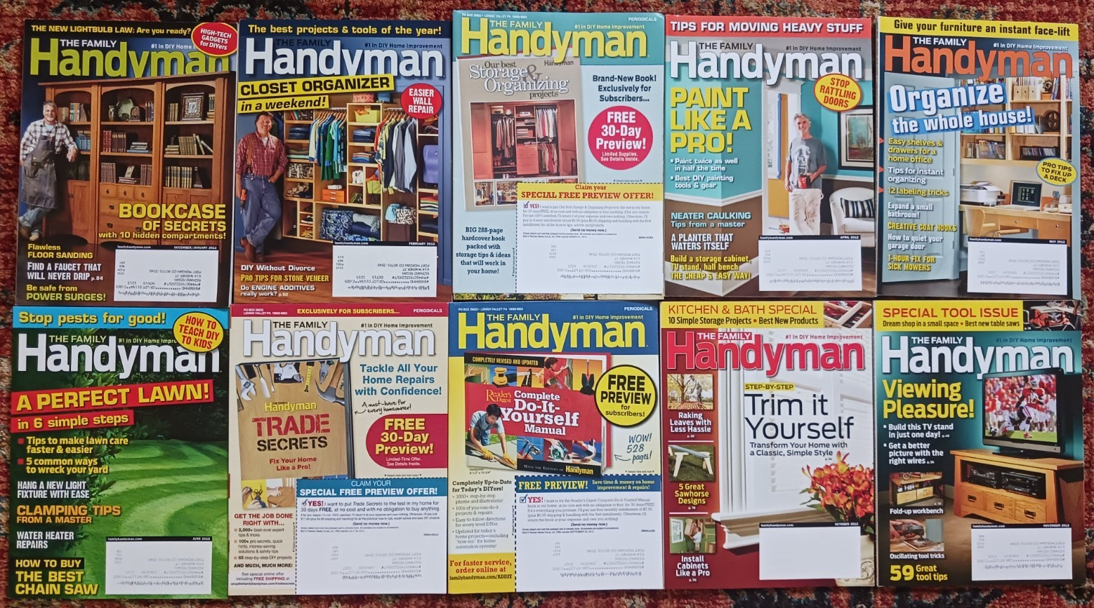 Family Handyman Magazine – 2012 Full Year – Lot Of Ten Issues – Home Improvement