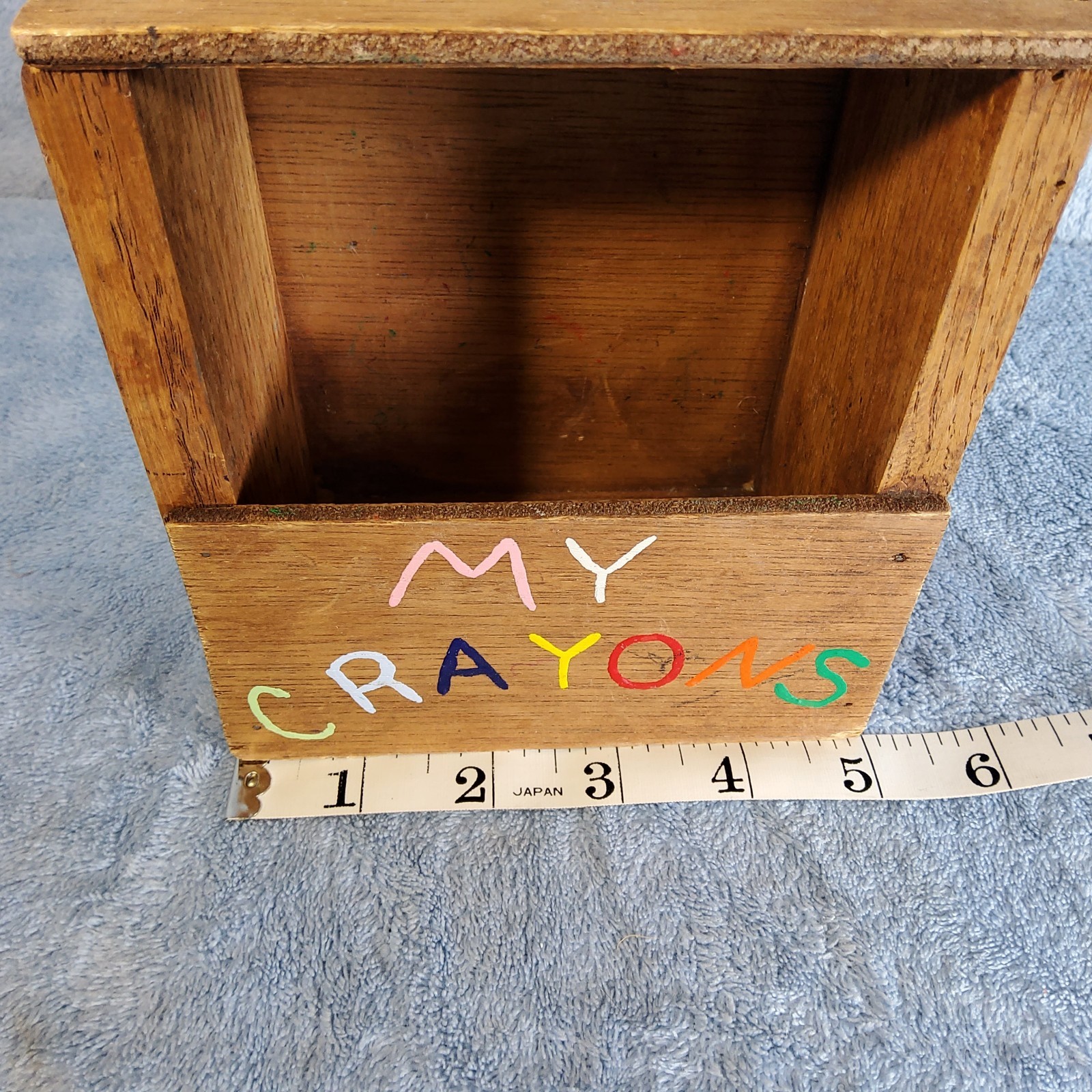 Vintage Hand-Painted Wooden « MY CRAYONS » Storage Caddy Tote Nostalgia Kids Toy