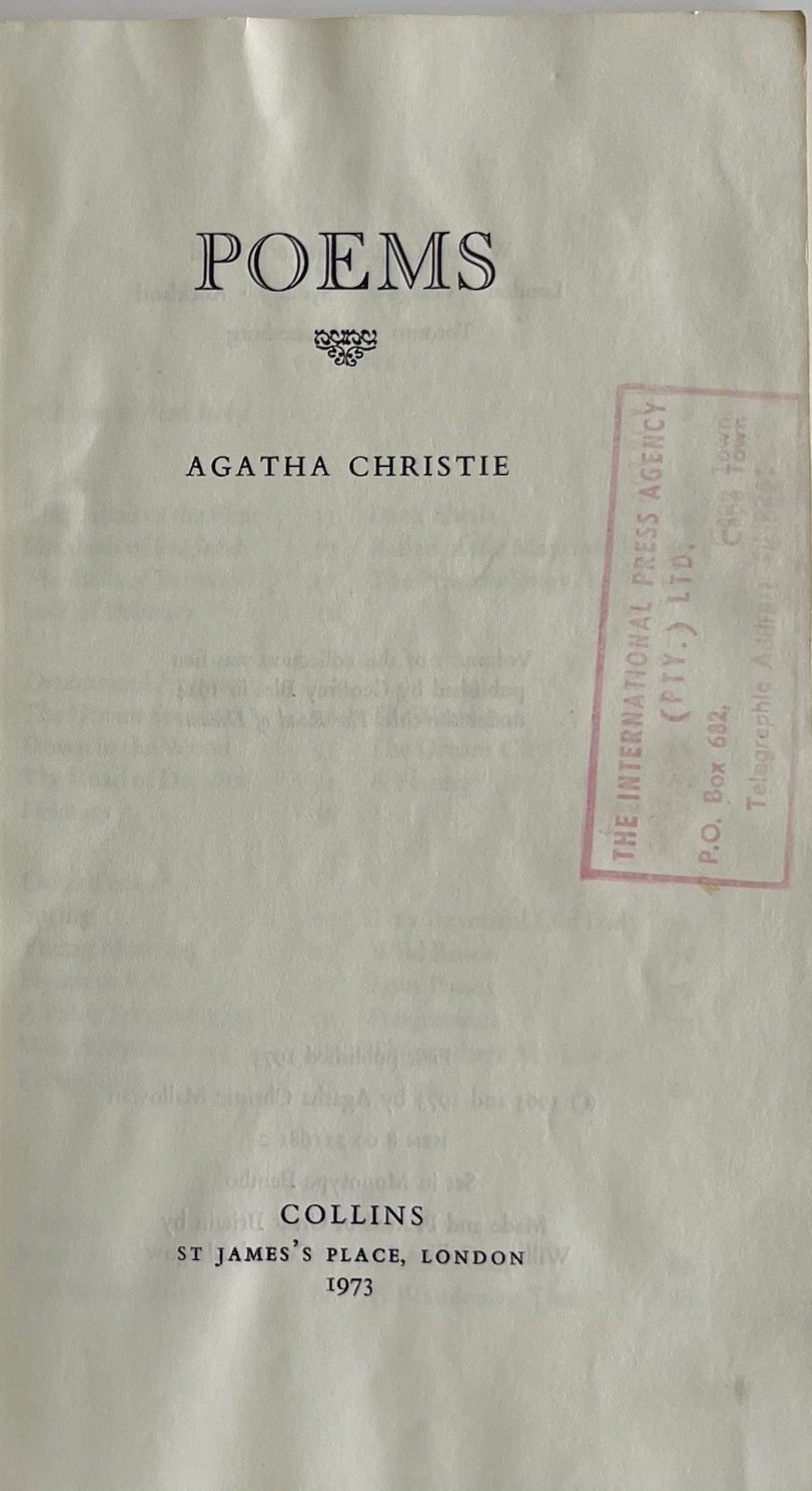 Agatha Christie- Poems 1973 Uncorrected Advance Proof Collins – Extremely Rare