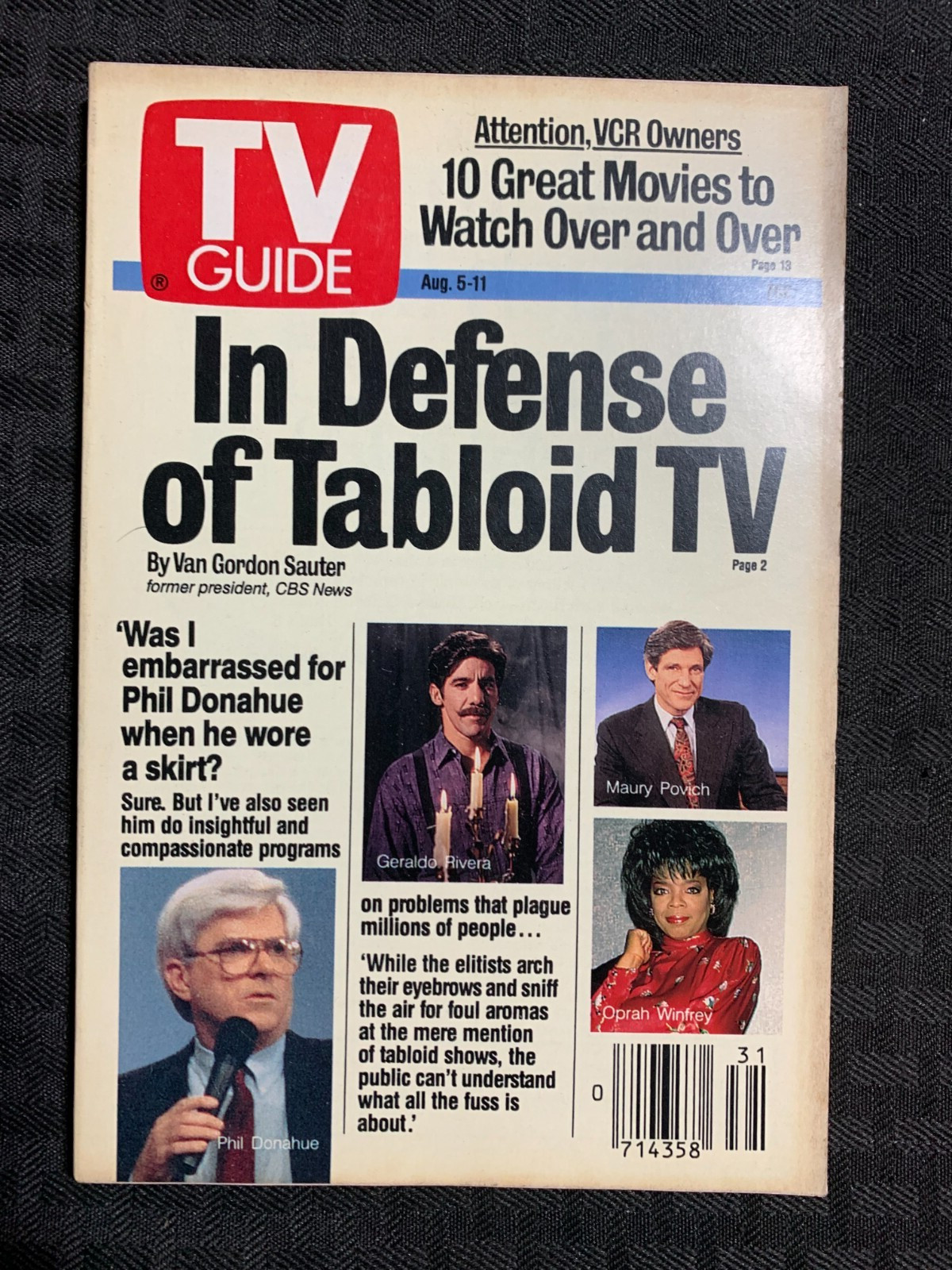 1989 Aug 6-11 TV GUIDE Magazine FN+ 6.5 In Defense of Tabloid TV / NY Cable Ed.