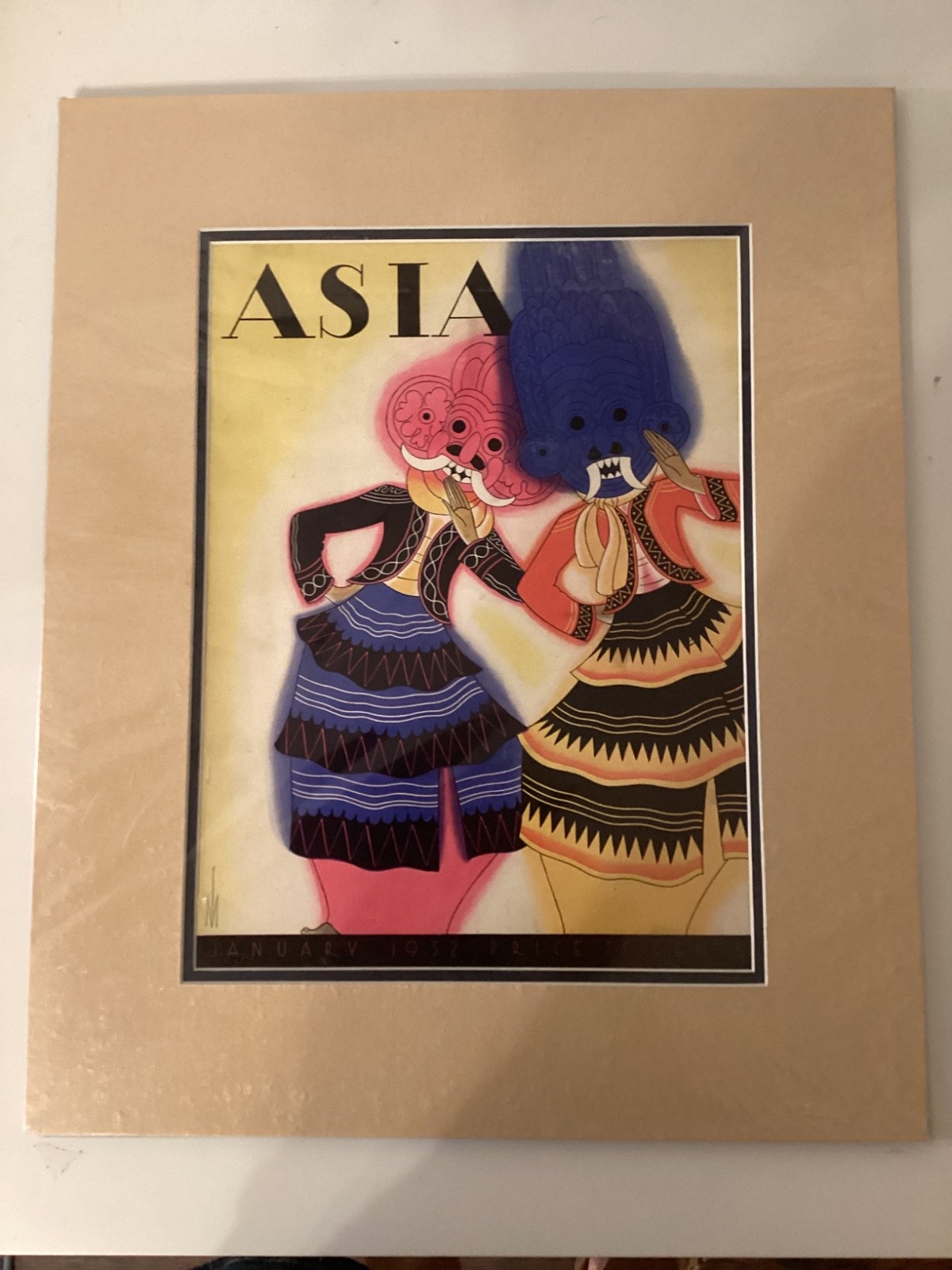 Asia January 1932 Magazine Cover by Frank McIntosh Archival Mat & Back