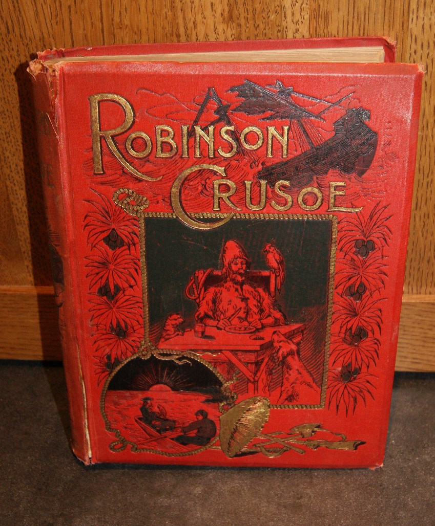 Antique Robinson Crusoe by Daniel Defoe – Red Ornate HC 120 Illustrations Paget