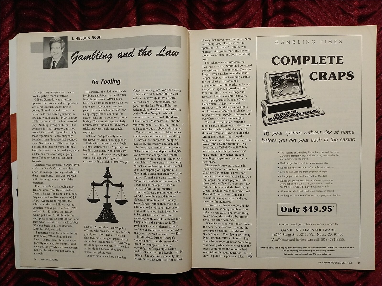 Win Magazine November/December 1990 – Formerly Gambling Times – Casino – Rare