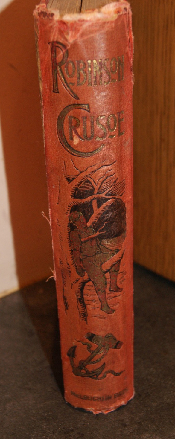 Antique Robinson Crusoe by Daniel Defoe – Red Ornate HC 120 Illustrations Paget