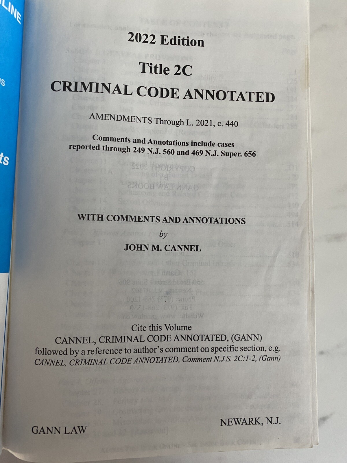 Title 2C New Jersey Criminal Code Annotated 2022 edition, GANN LAW,