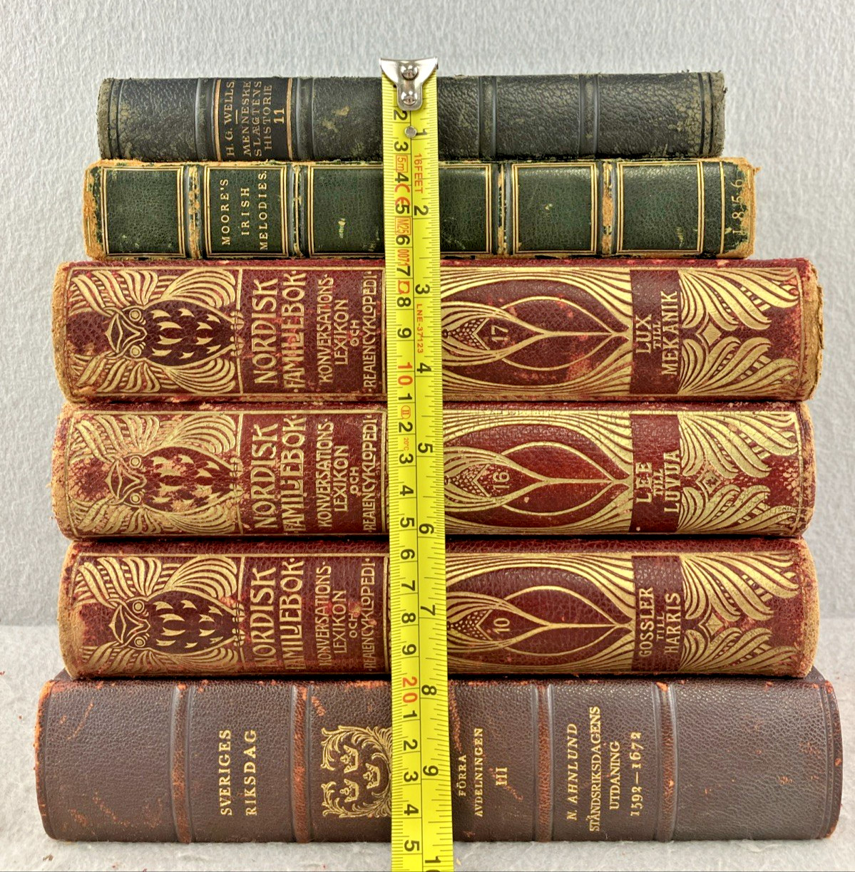 Leather Books Decor Mixed Languages Lot Of 6 Decorative Interior Design Vintage