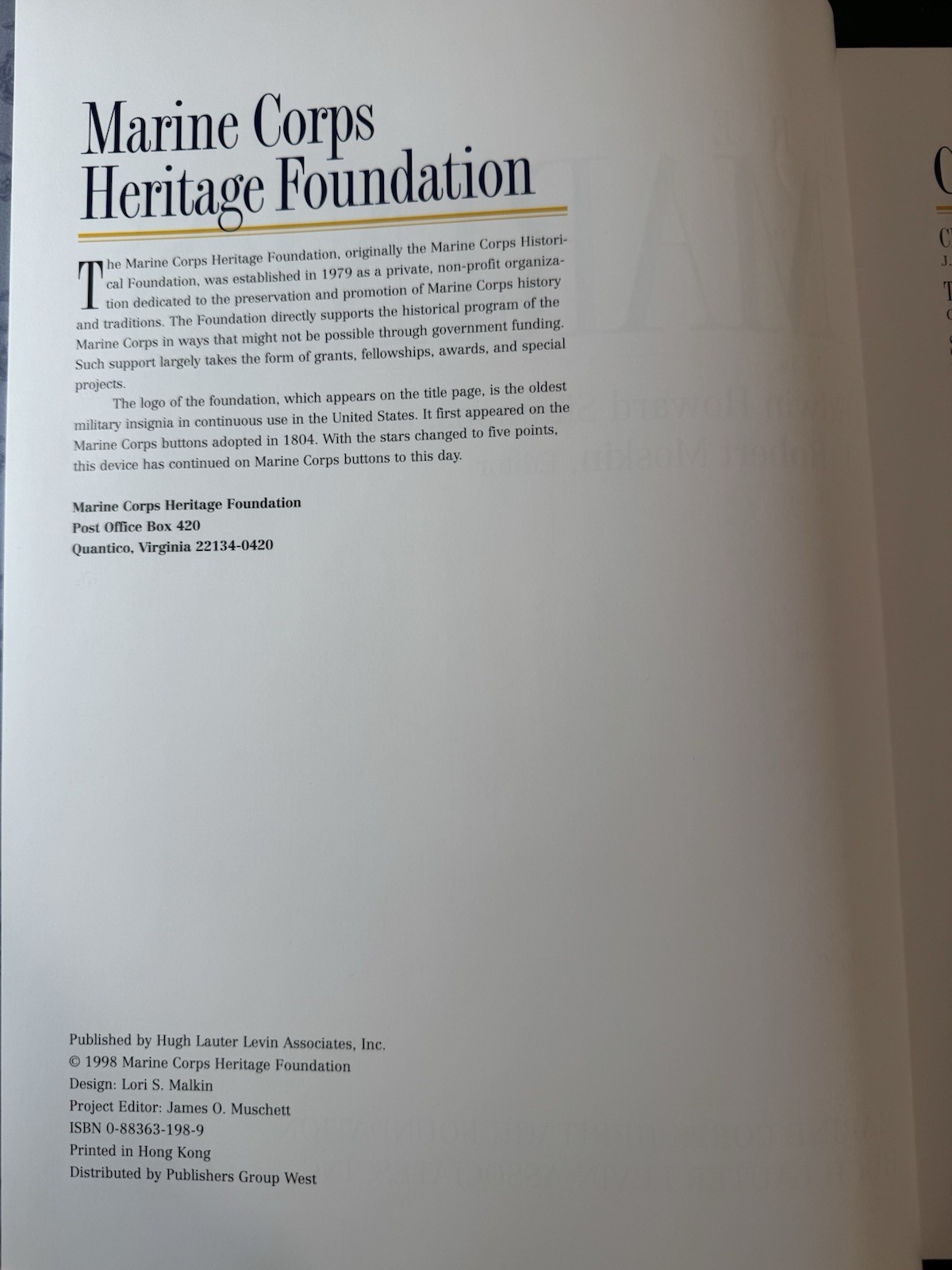 The Marines Marine Corps Heritage Foundation 1998 Hardcover Padded Book