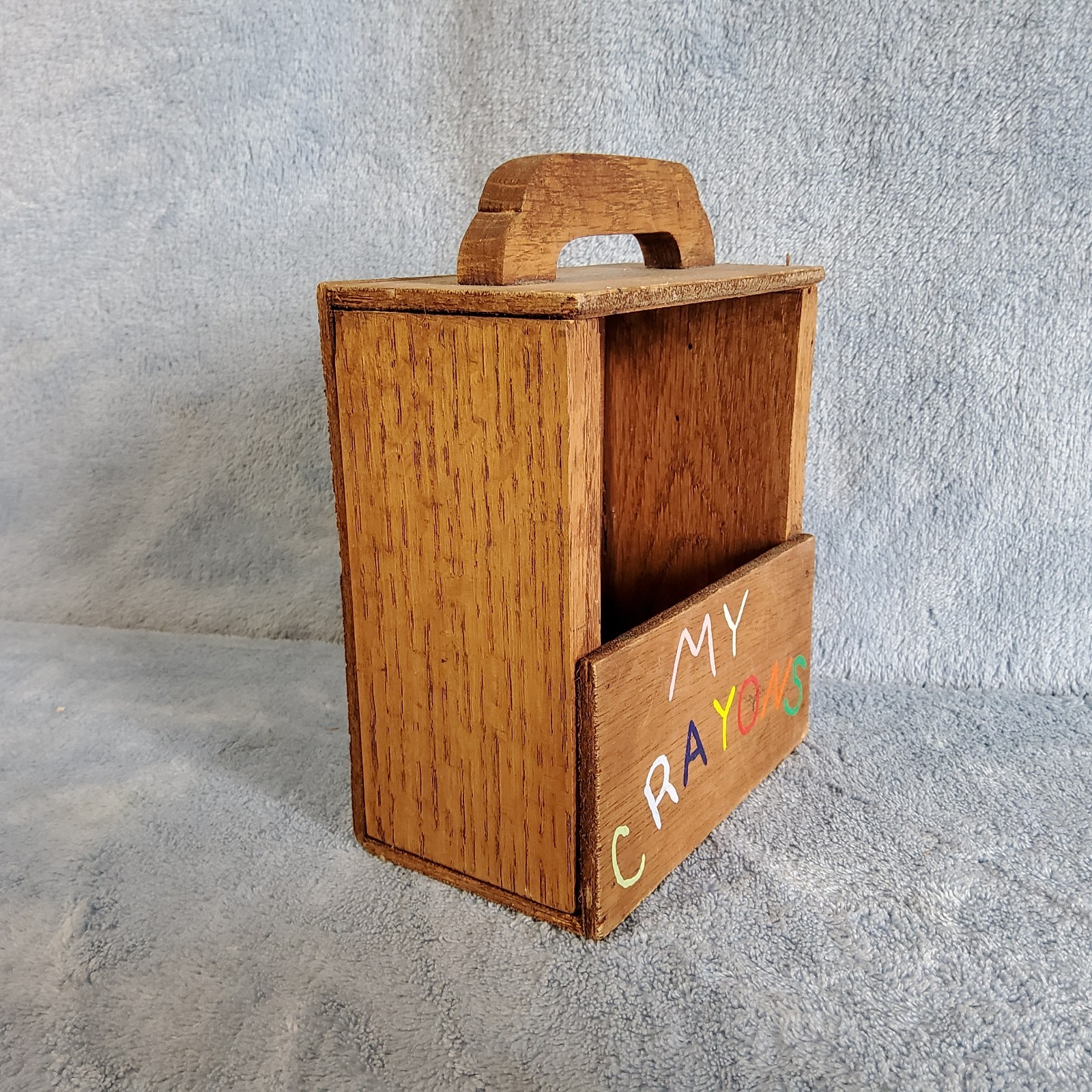 Vintage Hand-Painted Wooden « MY CRAYONS » Storage Caddy Tote Nostalgia Kids Toy