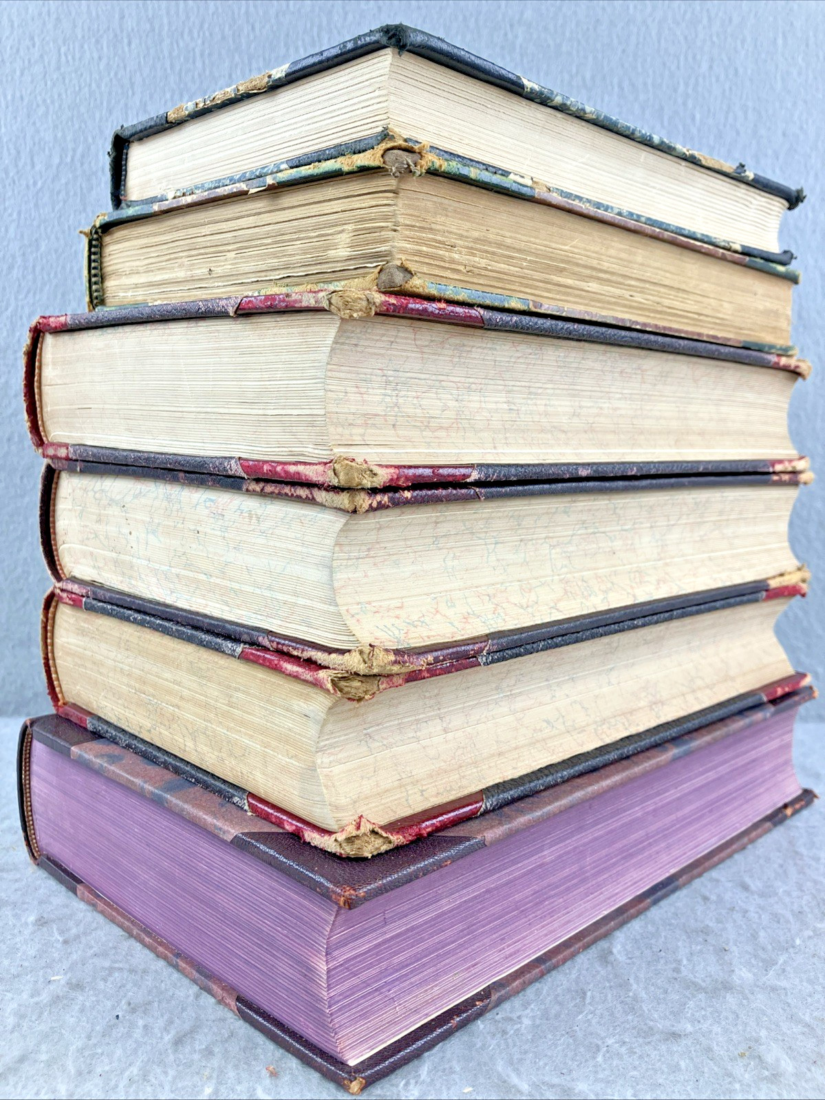 Leather Books Decor Mixed Languages Lot Of 6 Decorative Interior Design Vintage